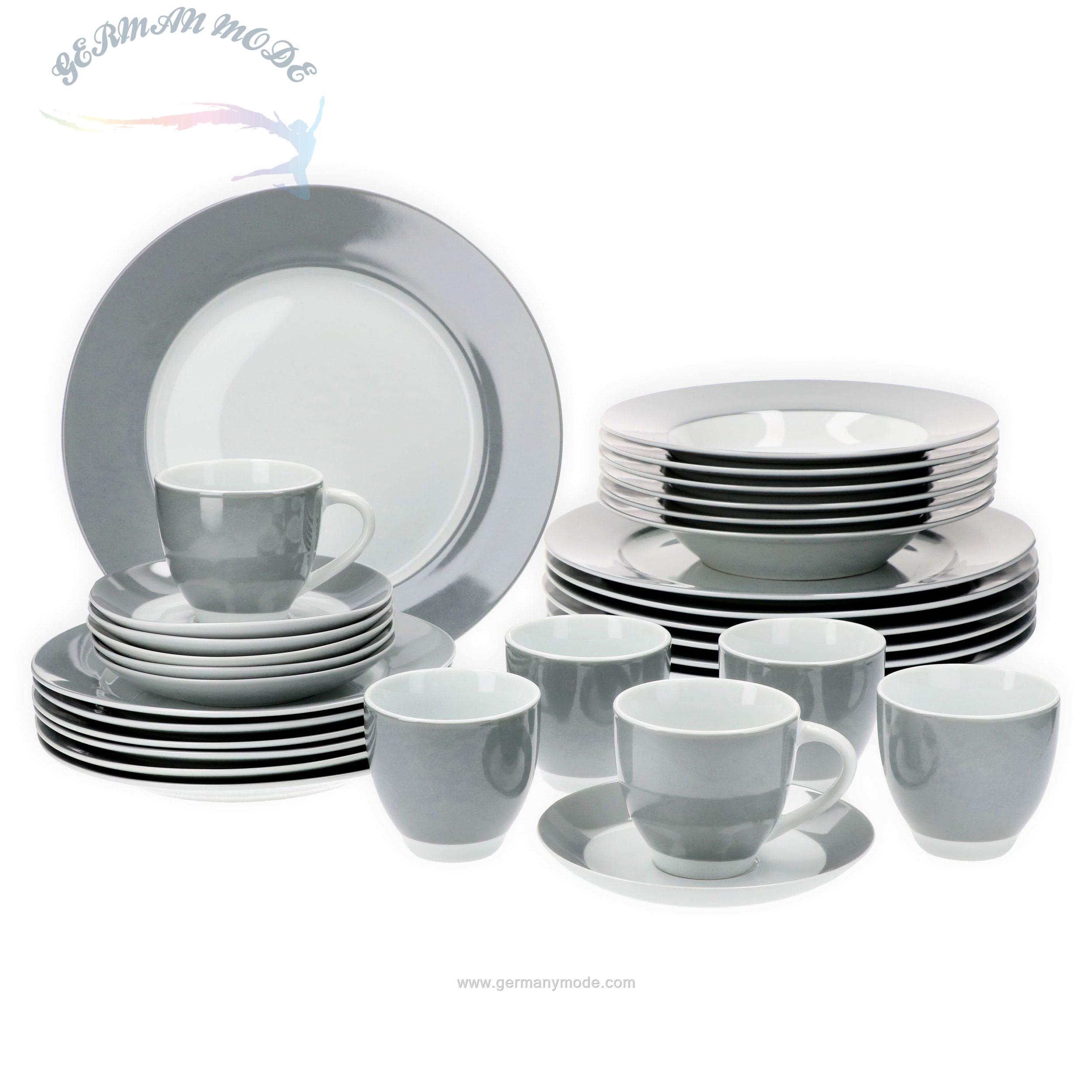 سرویس غذاخوری چینی 30 پارچه 6 نفره ون ول اسکاندیناوی Van Well Dinner Service 30 Pieces For 6 people Vario porcelain series - Farbe: grau