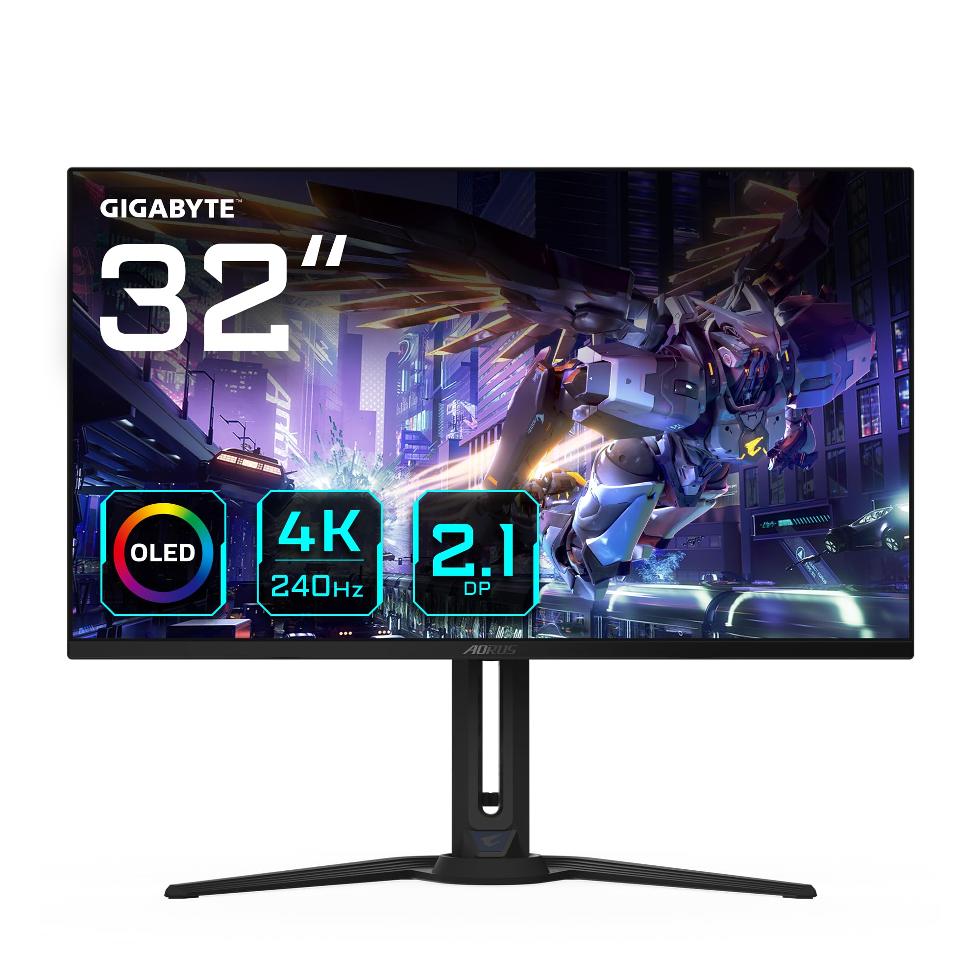 مانیتور گیمینگ OLED گیگابایت AORUS FO32U2P 32 اینچی - 3840 x 2160 (UHD)، 240 هرتز، 0.03 میلی‌ثانیه، 250 سی دی بر متر مربع، KVM، FreeSync Premium Pro، DisplayHDR True Black 400، DisplayPort 2.1