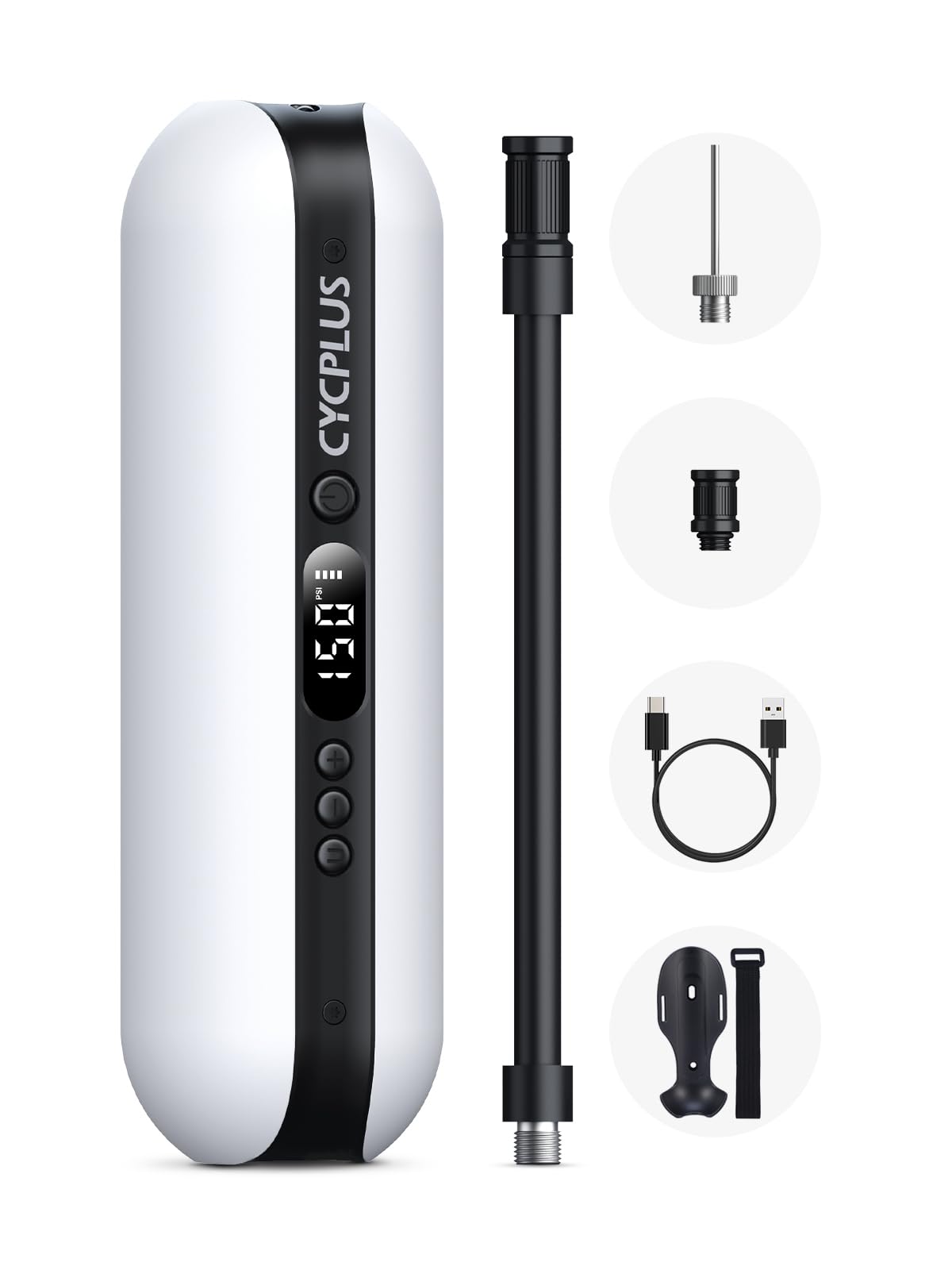 خرید از آمازون - پمپ باد CYCPLUS I50PSI کمپرسور برقی پمپ قابل حمل دوچرخه پمپ مینی تایر با نمایشگر دیجیتال LED نور LED قابل شارژ لیتیوم یون 12 ولت برای همه دوچرخه ها موتورسیکلت ها و اتومبیل ها سفید