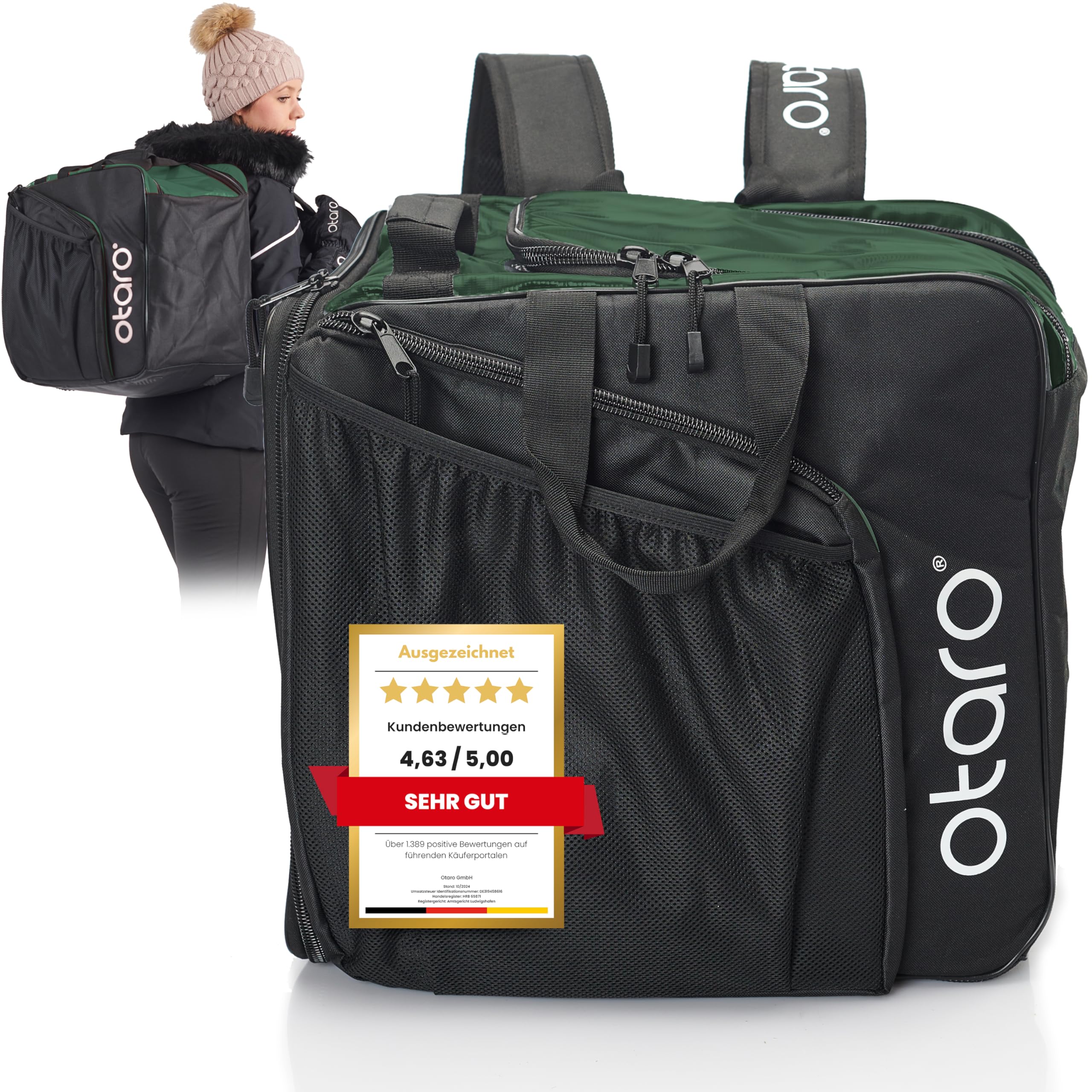 کیف بوت اسکی Otaro با محفظه کلاه ایمنی (بیش از 35000 مشتری راضی) کیف اسکی ممتاز برای چکمه های اسکی | همچنین به عنوان کیسه اسکیت روی یخ یا کیف داخلی کیف اسکی، ست کیف اسکی، کیف کفش اسکی Pro (57L) سبز