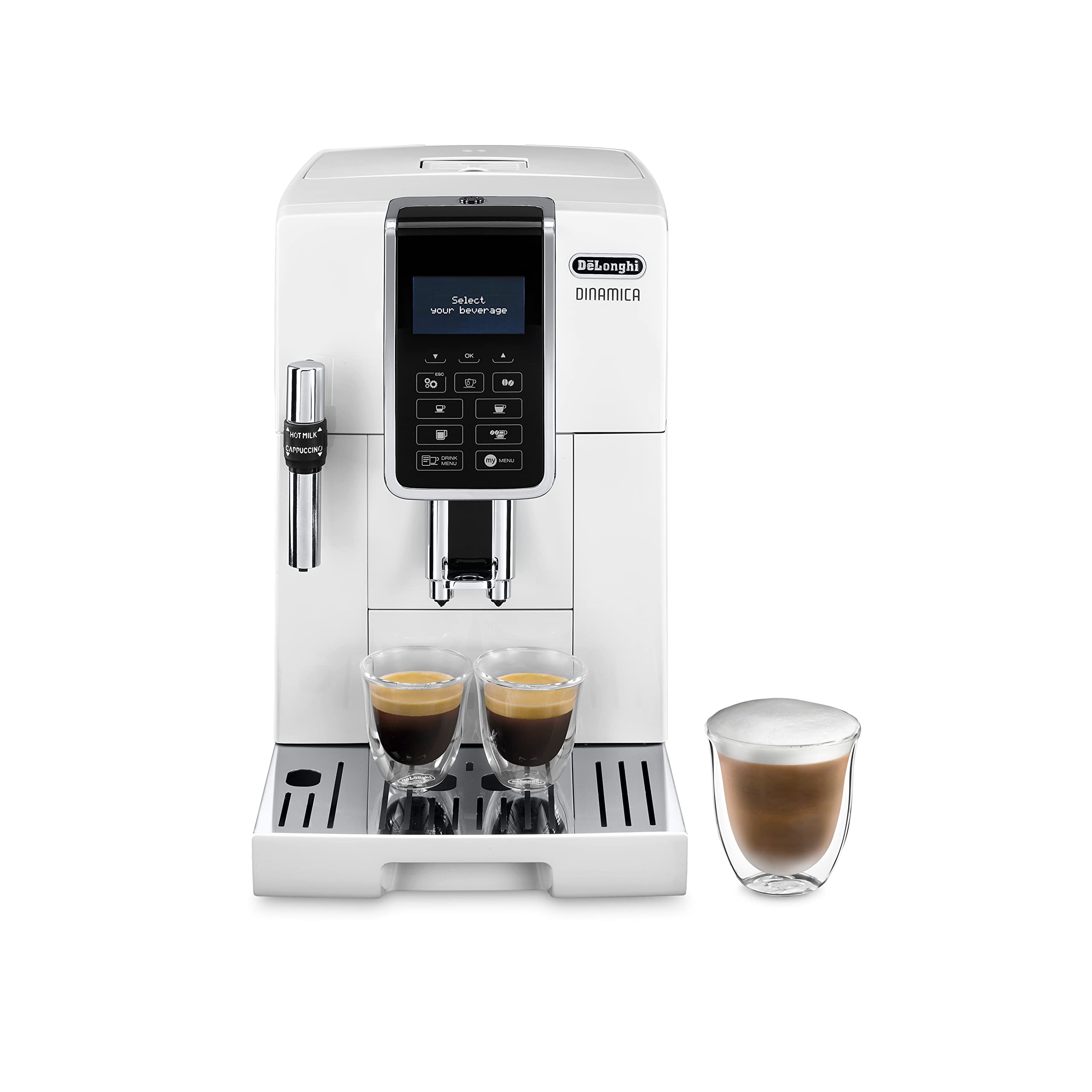 خرید از آمازون - DeLonghi DINAMICA ECAM 350.35.W - Vollautomatische Kaffeemaschine, 1.8 l, weiß – (freistehend, Maschine Espresso Kaffeemaschine, weiß, LCD-Display, 1,8 l) Single