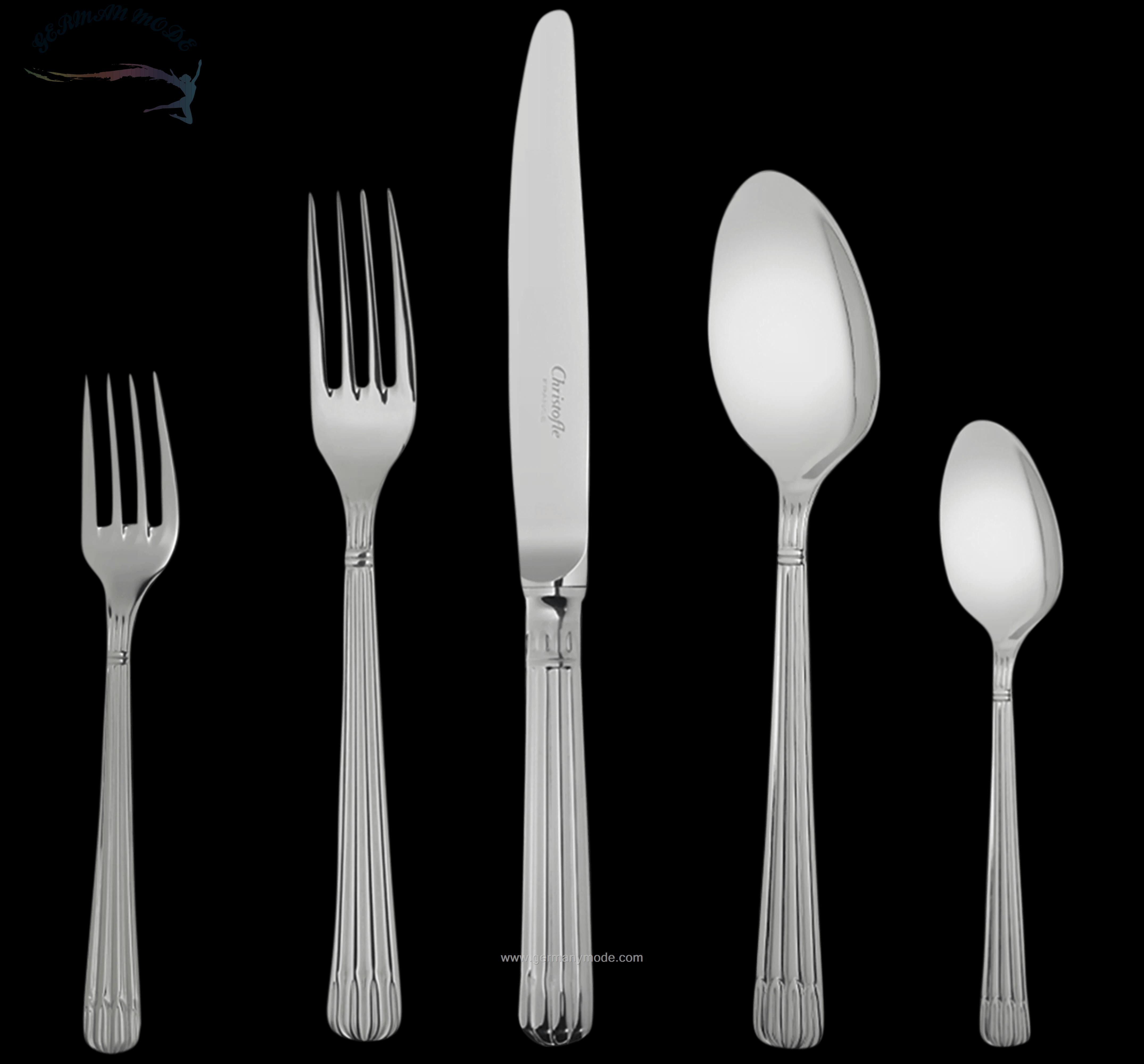 سرویس قاشق چنگال 75 پارچه با روکش نقره کریستوفل فرانسه CHRISTOFLE 75-Piece Stainless Steel Flatware Set with Ambassadeur chest