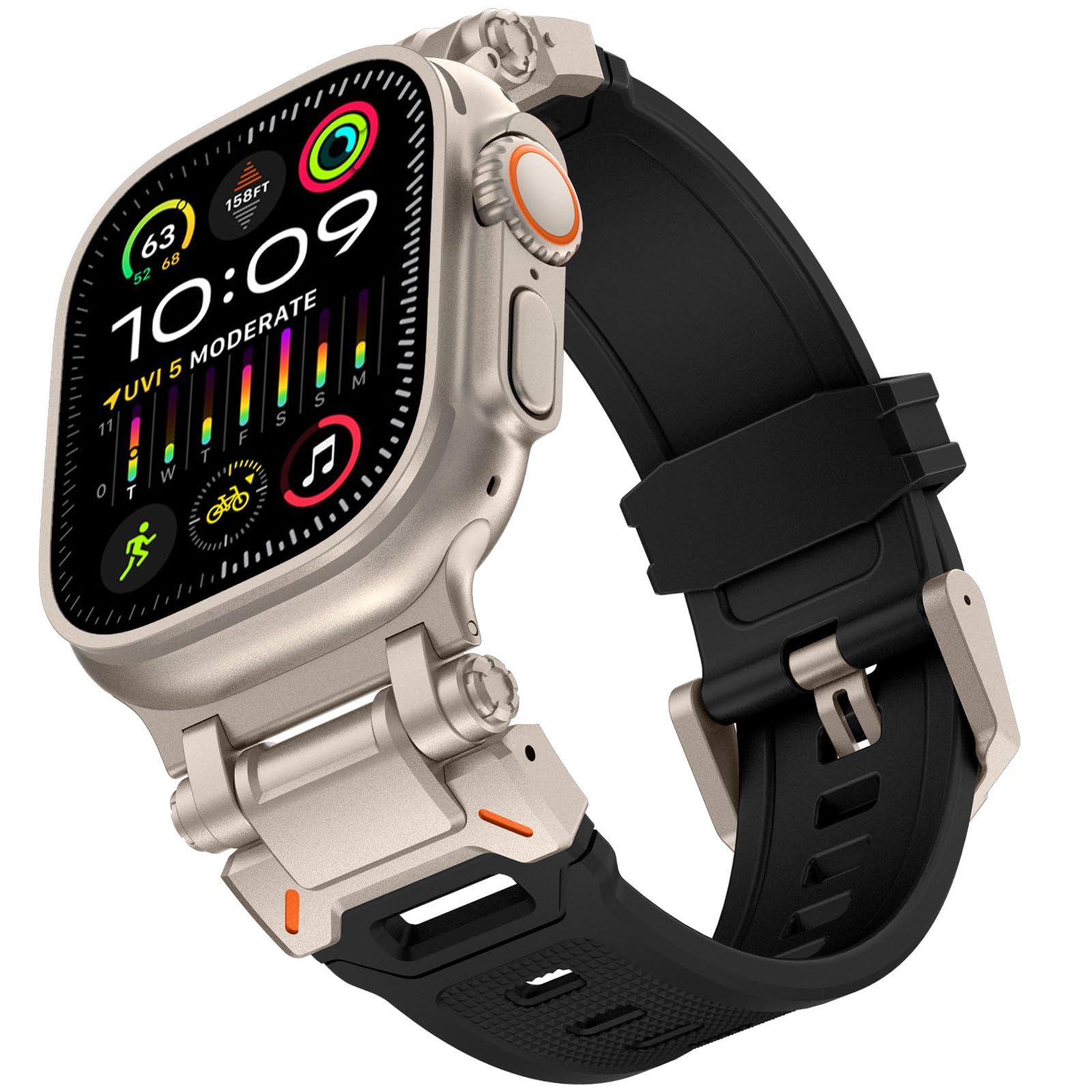 خرید از آمازون - KADES برای Apple Watch Ultra 2 Strap 49mm، برای Apple Watch Strap Series 9/8/SE2/7/6/SE/5/4/3/2/1 45mm/44mm/42mm بند اتصال فلزی بادوام، بند جایگزین ورزشی مقاوم TPU , آداپتور تیتانیوم/سیاه 49mm/45mm/44mm/42mm تیتانیوم-مشکی