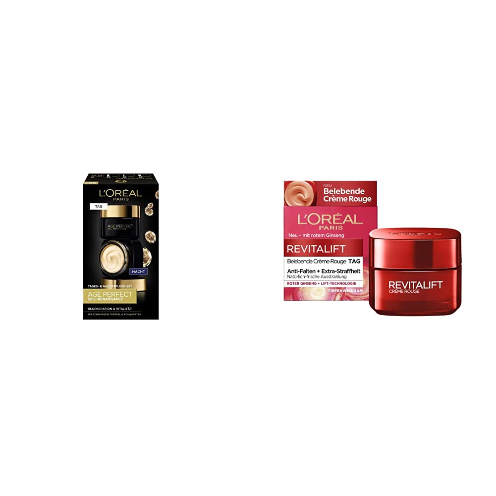 خرید از آمازون - مجموعه مراقبت از صورت L'Oréal Paris، Age Perfect Cell Renaissance، مراقبت روزانه و شبانه ضد پیری، بازسازی و شادابی، 50 میلی لیتر و مراقبت روزانه، Revitalift Invigorating Creme Rouge، بسته 50 میلی لیتری با مراقبت روزانه، 50 میلی لیتر