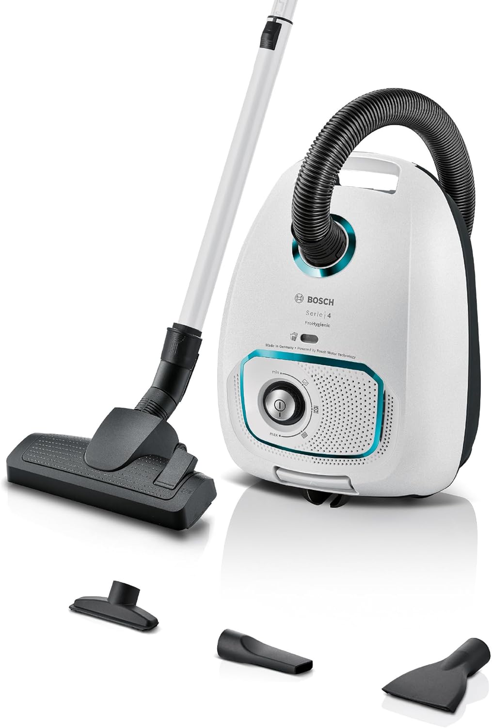 جارو برقی کیسه ای بوش آلمان Bosch BGD41HYG، ایده آل برای مبتلایان به آلرژی، فیلتر بهداشتی، گارانتی 10 ساله موتور، لوازم جانبی یکپارچه، نازل تشک، کابل بلند، ساخت آلمان، 600 وات