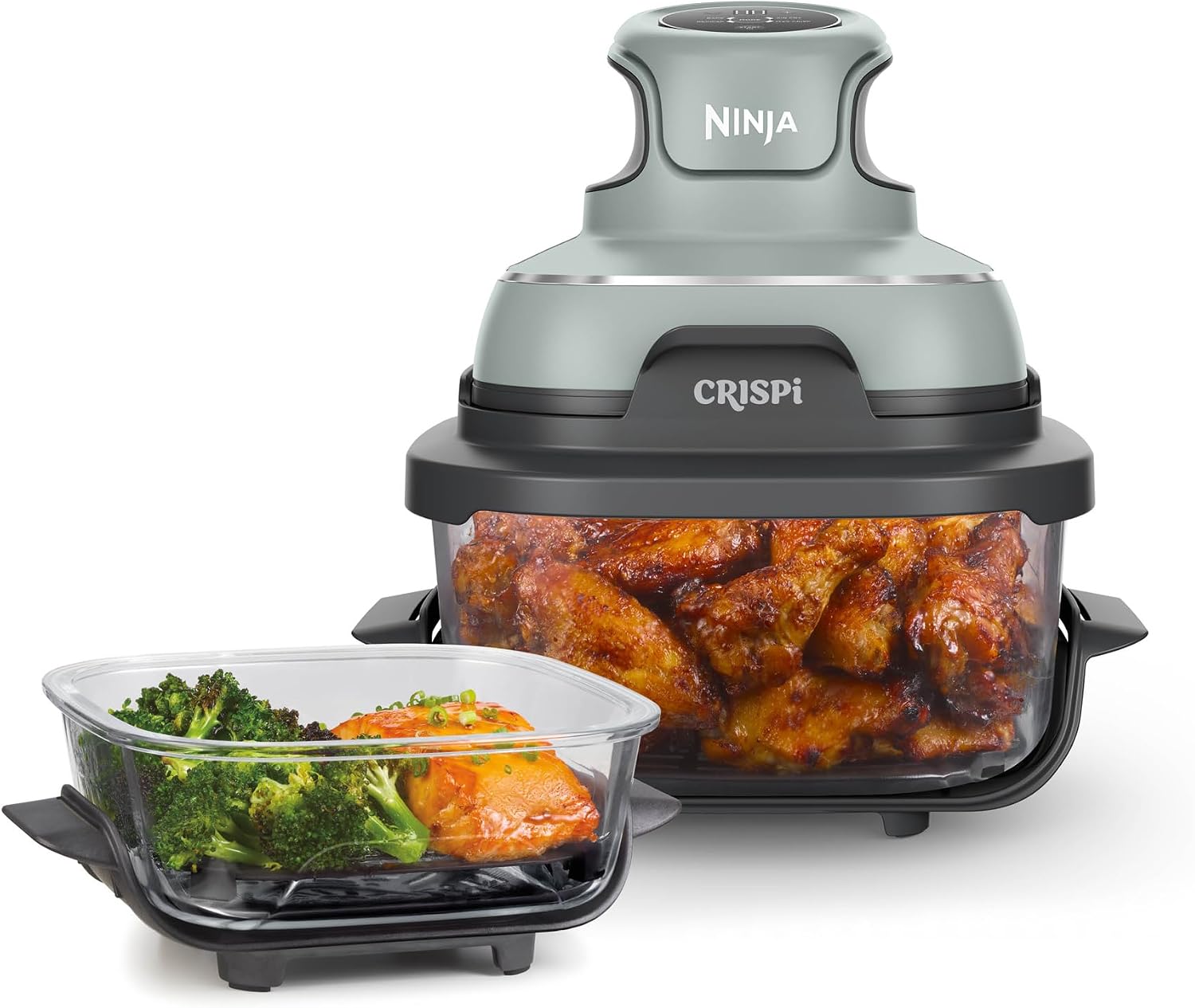 سرخ‌ کن بدون روغن شیشه ای نینجا آمریکا کریسپی Ninja ‎FN101SG قابل استفاده در مایکروویو، ظرف شیشه‌ای ۱.۵ لیتری و ۶ فنجان با درب