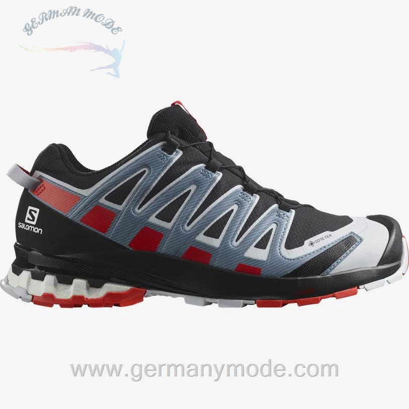 کتانی پیاده روی مردانه سالامون فرانسه SALOMON XA PRO 3D V8 GORE-TEX Trailrunning-Schuhe Herren Black / Fiery Red / Faded Denim