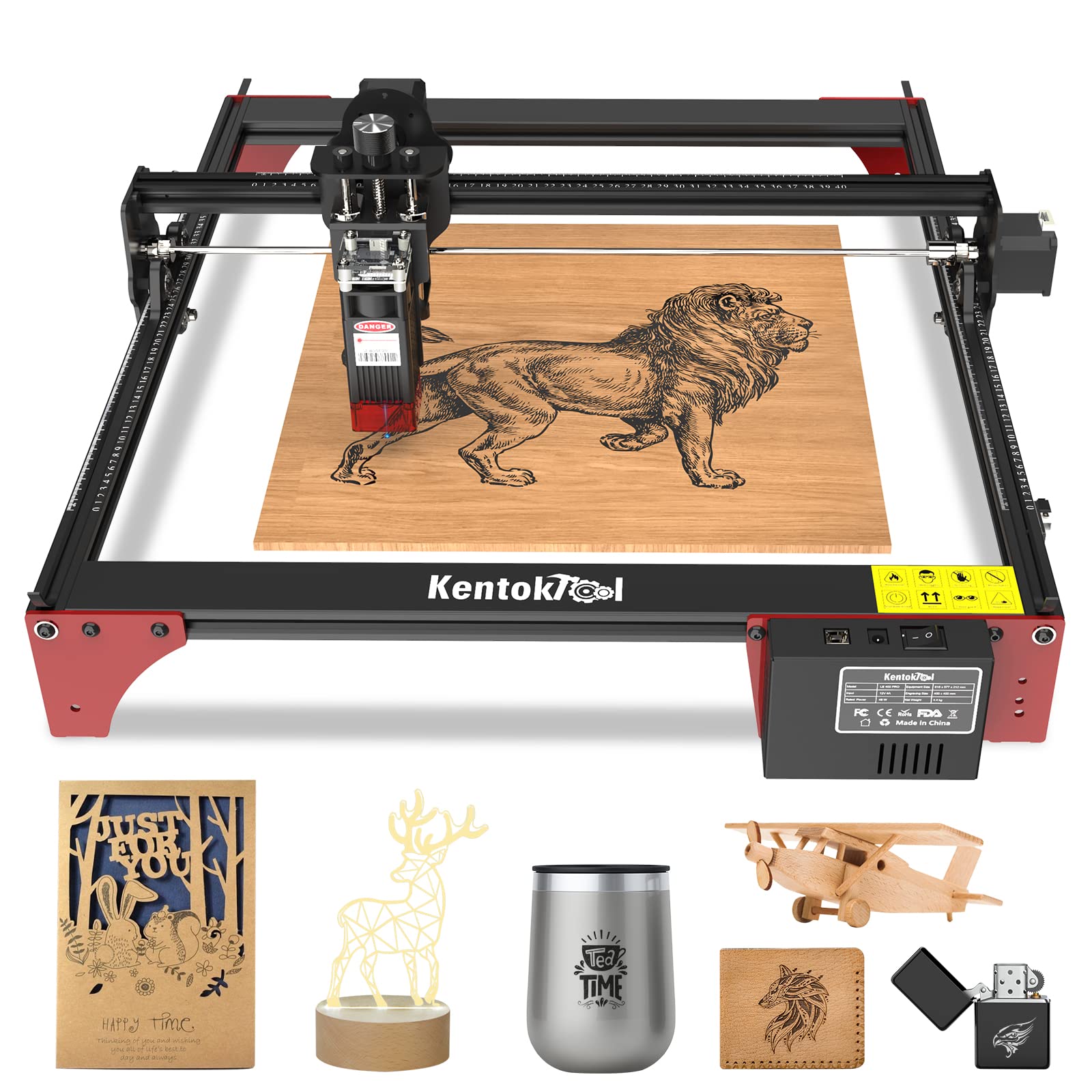 خرید از آمازون - دستگاه حکاکی لیزری KENTOKTOOL، دستگاه حکاکی لیزری 50 واتی CNC و برش لیزری، برش حکاکی با دقت بالا برای شیشه فلزی چوبی 5W LE400PRO