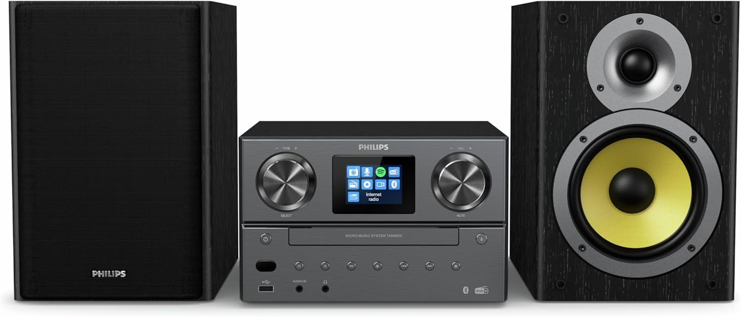 سیستم صوتی میکرو فیلیپس هلند Philips TAM8905 Mikro، بلوتوث، اتصال به اسپاتیفای، رادیو اینترنتی، DAB، پخش کننده سی دی، USB، بلندگوهای باس رفلکس، کنترل صدای دیجیتال