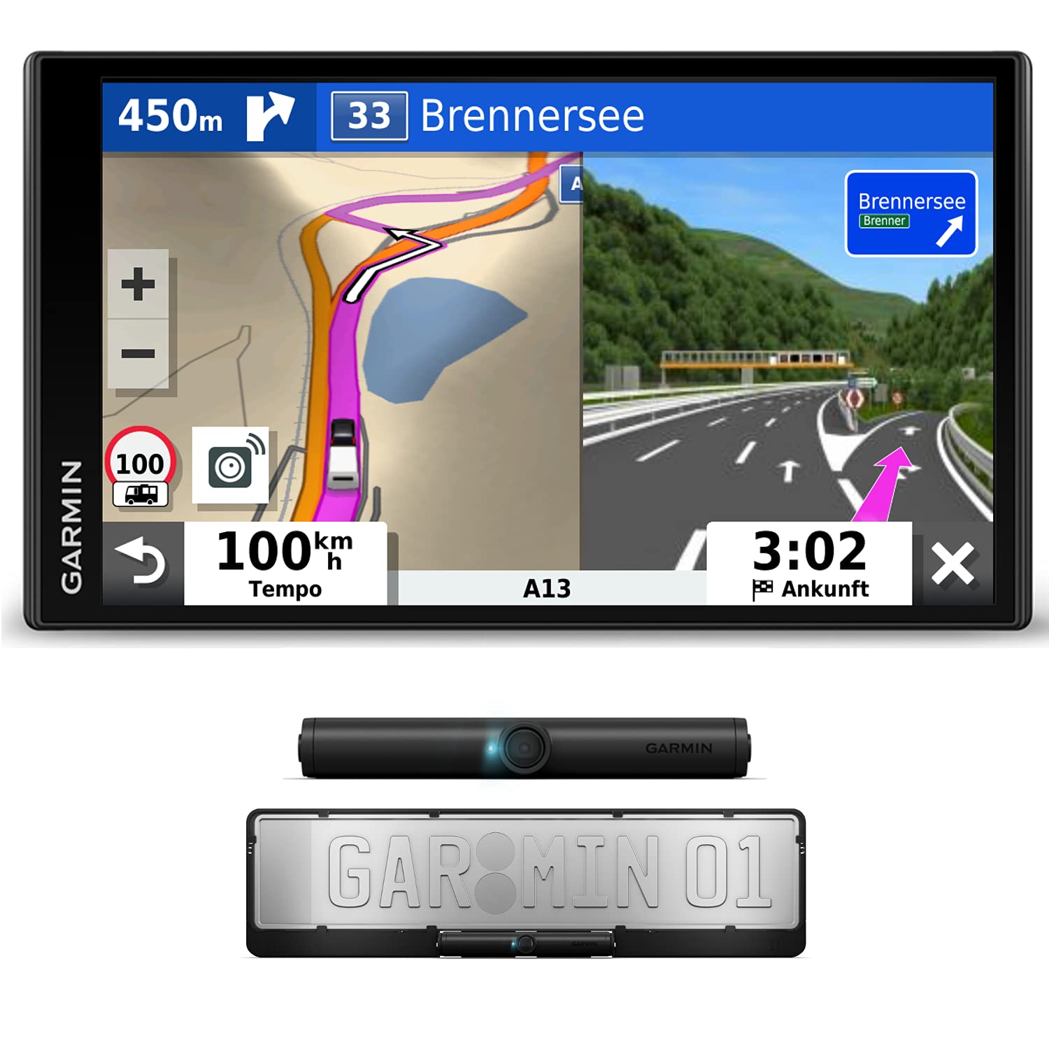 خرید از آمازون - Garmin Camper 780 MT-D EU با دوربین دید عقب Garmin BC 40 - سیستم ناوبری برای موتورخانه ها و کاروان ها، صفحه نمایش لمسی رنگی 6.95 اینچی (17.7 سانتی متر)، نقشه های سه بعدی برای اروپا (46 کشور) + بی سیم