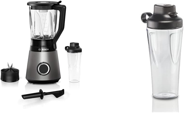 مخلوط کن بوش آلمان Bosch MMB6174S، وات1200، بطری اسموتی ToGo 0.6 لیتری، نشکن، مقاوم، بطری نوشیدنی با درب