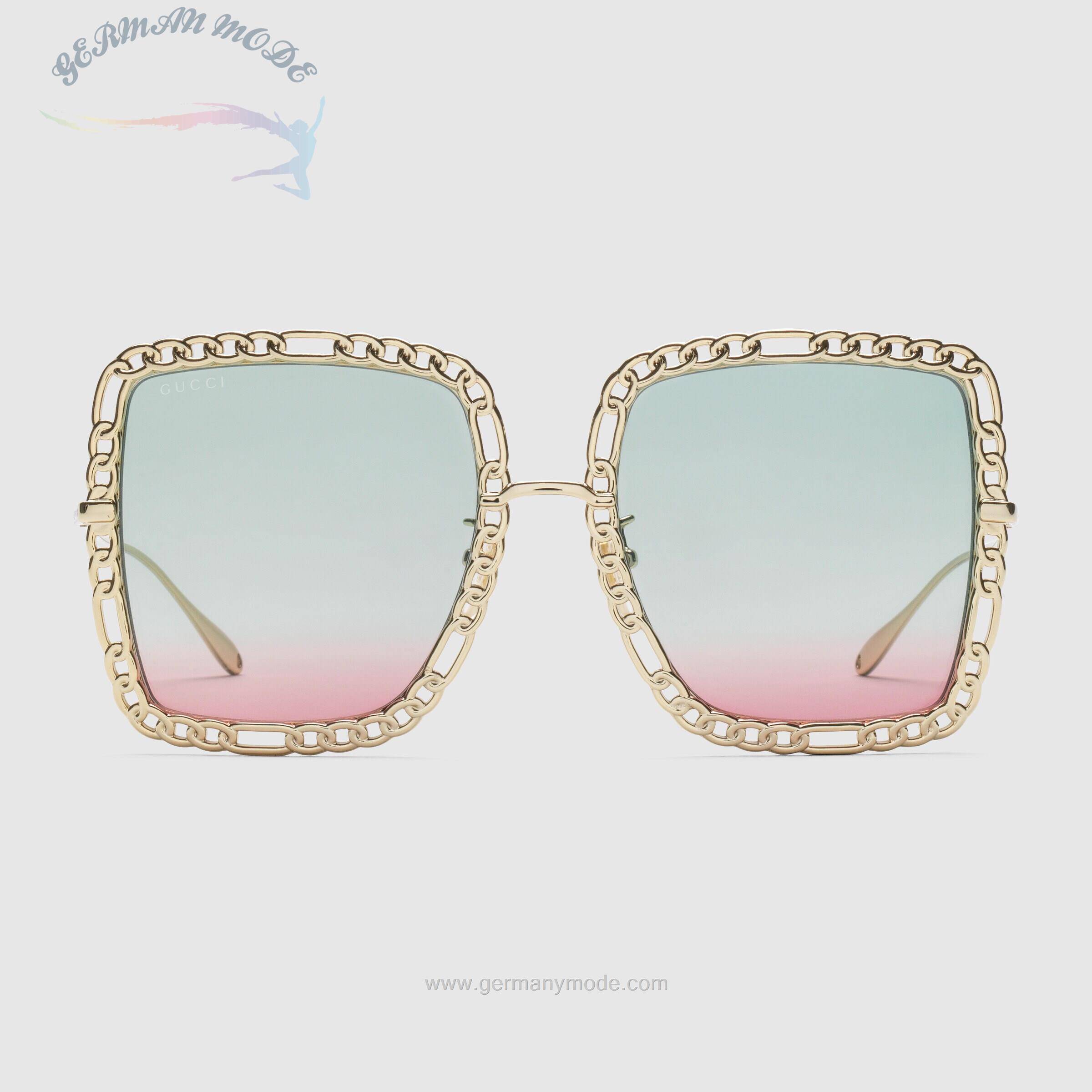 عینک آفتابی زنانه گوچی ایتالیا GUCCI Rechteckige Sonnenbrille mit Kette ‎681152 I3330 8045