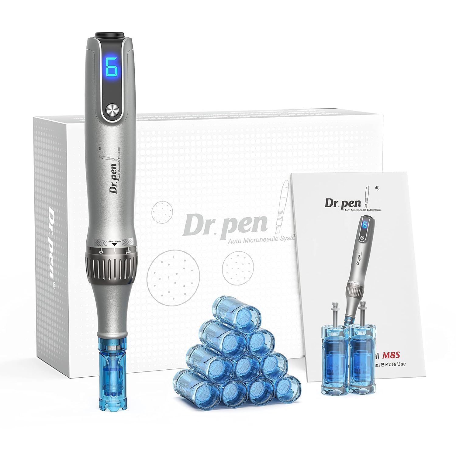 خرید از آمازون - قلم میکرونیدلینگ Dr. Pen Ultima M8S: قلم میکرونیدلینگ بی سیم، قلم forSkin برای رشد ریش صورت و بدن و مو - 12 کارتریج جایگزین خاکستری تیره
