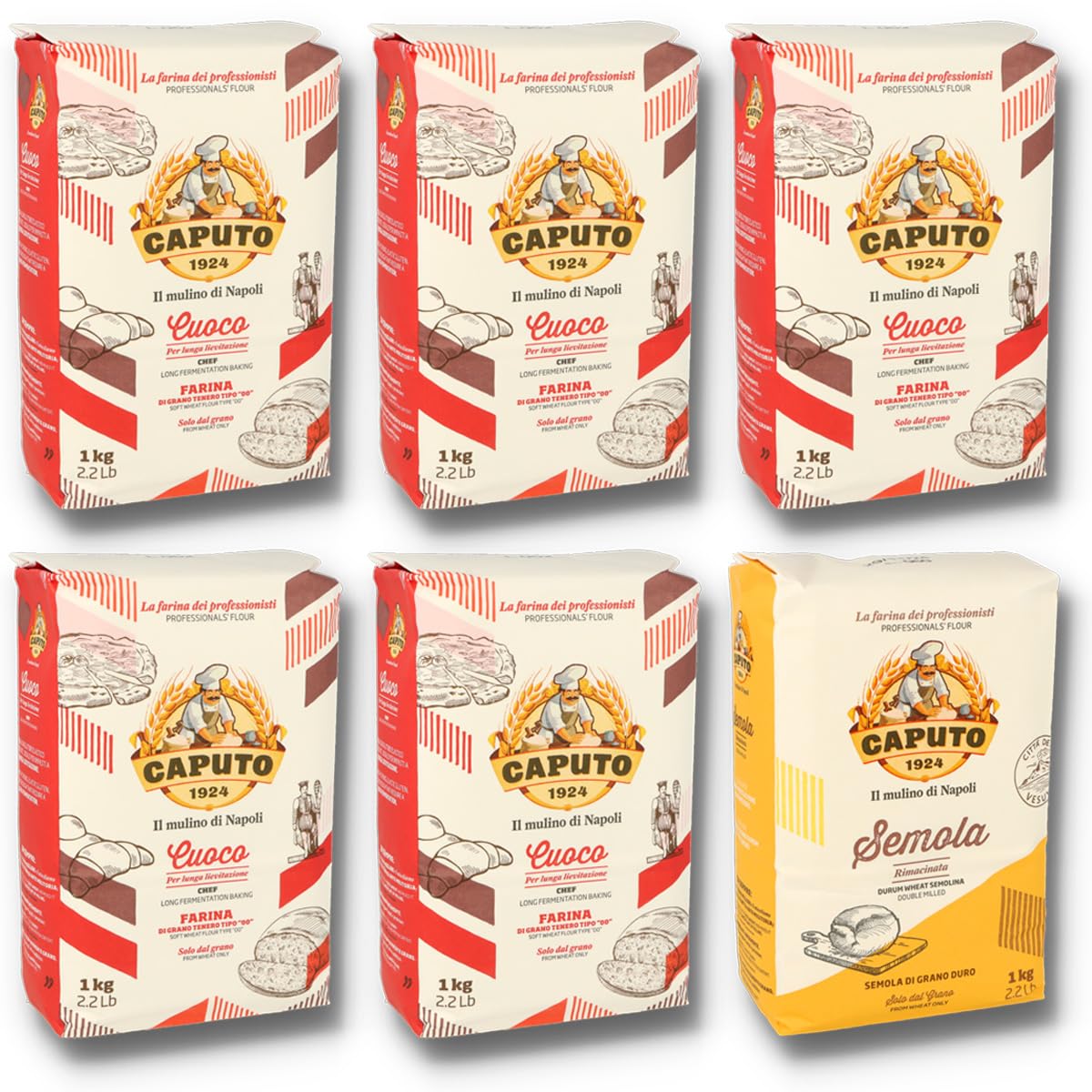 خرید از آمازون - ست استارتر سمولینا 5×1 کیلوگرمی Caputo Cuoco + 1×1 کیلوگرم Caputo Remilled Semolina