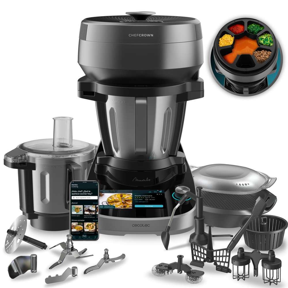 مولتی کوکر چندکاره سکوتک اسپانیا ربات آشپزخانه Cecotec با ظرف غذای Mambo CooKing Total Gourmet. ۲۲۰۰ وات، ۴۵ عملکرد، هزاران دستور پخت راهنما، پارچ ۵ لیتری