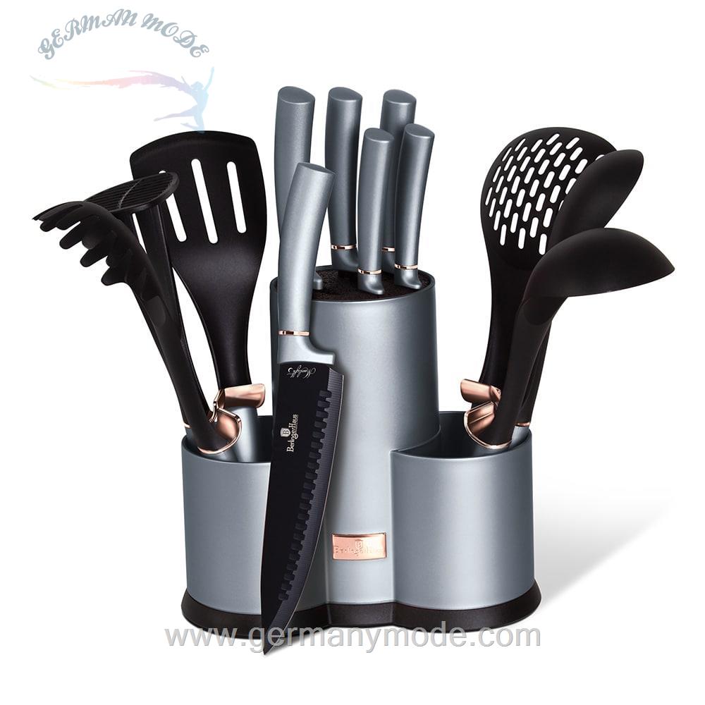 ست چاقو آشپزخانه 12 پارچه با کفیر ملاقه برلینگر هاوس مجارستان BERLINGER HAUS KNIFE / UTENSILS SET BH/6251 MOONLIGHT COLLECTION