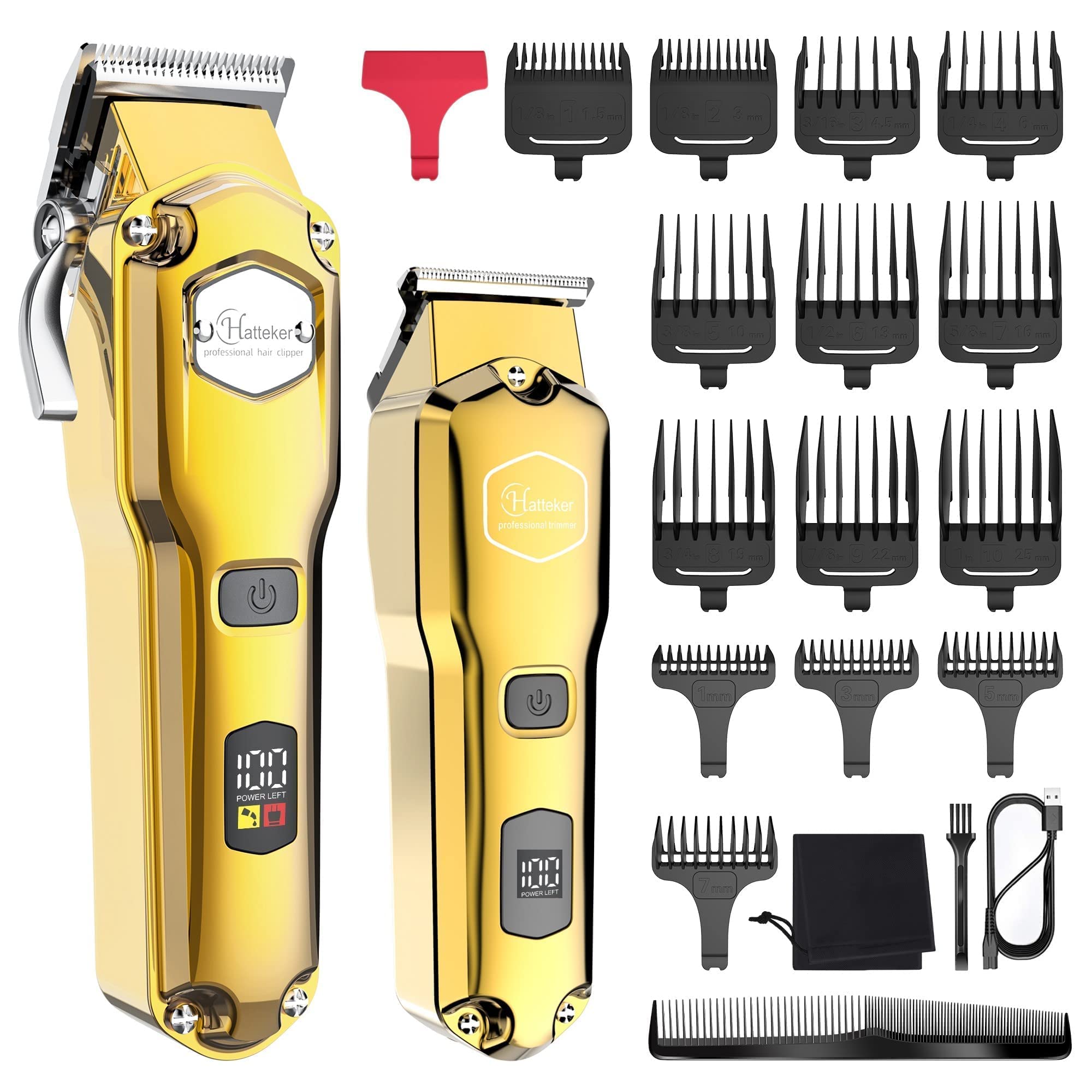 خرید از آمازون - Hatteker Haarschneidemaschine & Haartrimmer Kit für Herren Bartschneider Barttrimmer IPX7 Wasserdichte Haarschneider T-Klinge Haarsneider Professioneller USB Wiederaufladbar (Gold)
