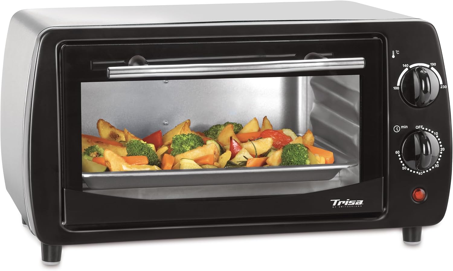 فر کوچک تریزا سوئیس ۱۰ لیتری Trisa Little Oven 10 lt کباب کردن، برشته کردن و گریل کردن، کنترل دما ۱۰۰-۲۳۰ درجه سانتیگراد، تایمر ۶۰ دقیقه‌ای