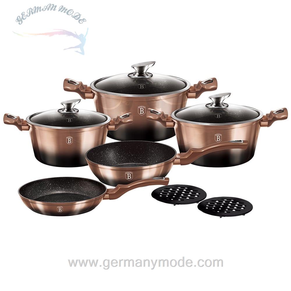سرویس قابلمه ماهیتابه زیر لیوانی 10 پارچه برلینگر هاوس مجارستان BerlingerHaus 10-PIECE COOKWARE SET BH/1899 ROSE GOLD NOIR COLLECTION