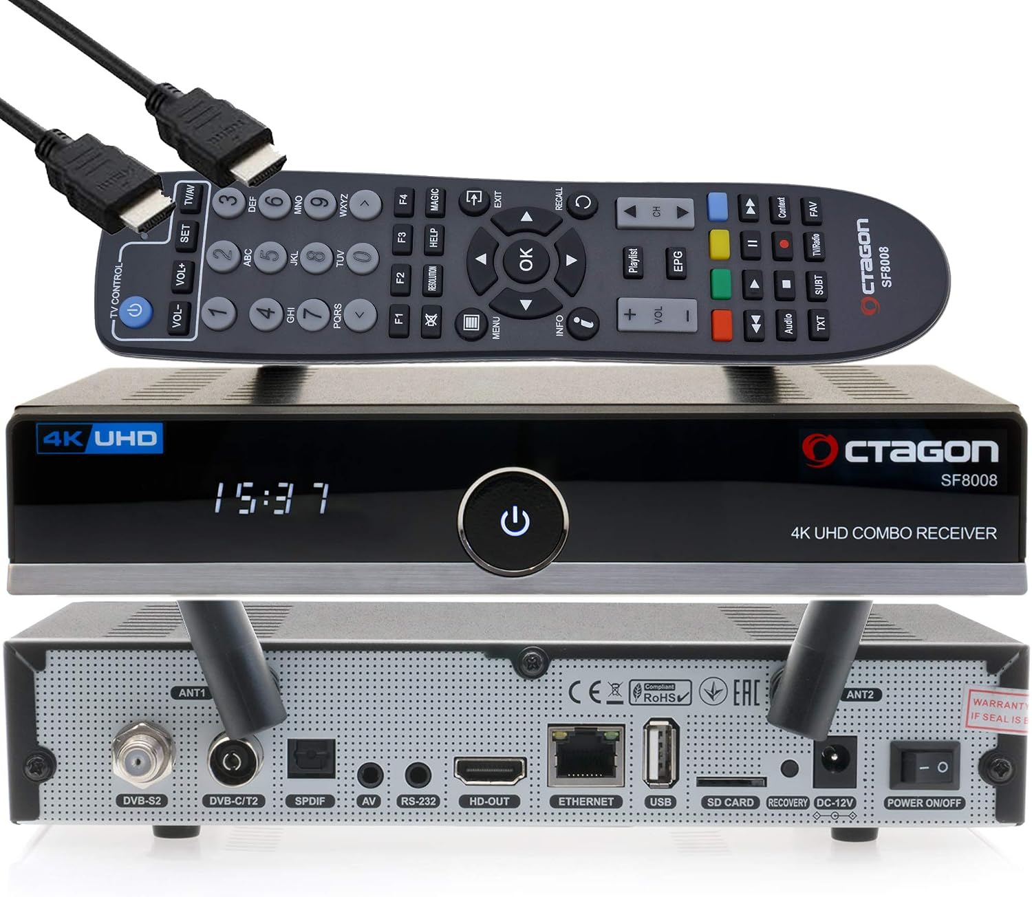 گیرنده ترکیبی OCTAGON SF8008 4K UHD HDR 1x DVB-S2X و 1x DVB-C/DVB-T2 - ماهواره، سیگنال کابلی/زمینی، تلویزیون هوشمند لینوکس E2، سرور رسانه، عملکرد ضبط، EasyMouse HDMI، دوگانه