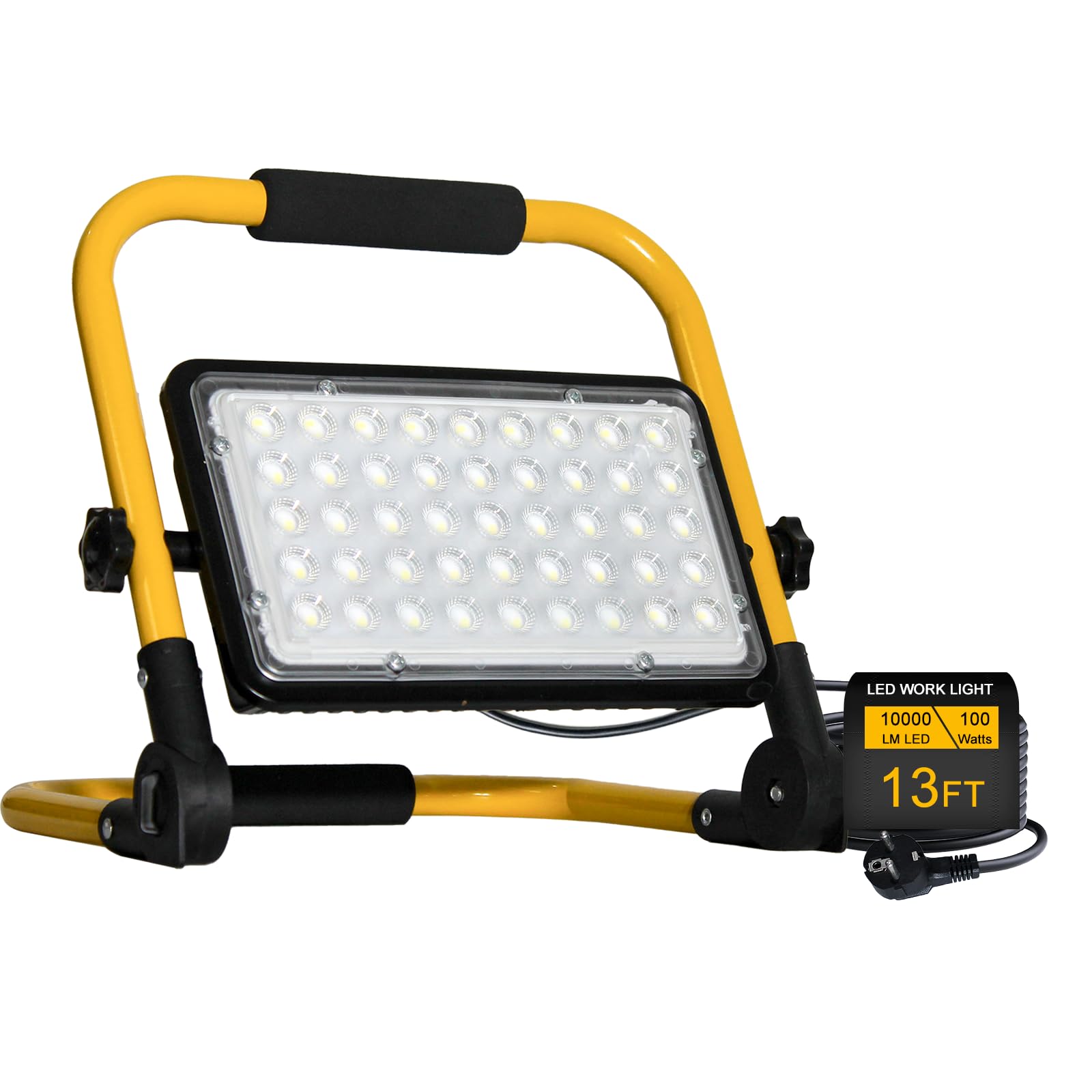 نورافکن ساخت و ساز LED 100 وات با سه پایه، چراغ کار LED 6500K کابل 4 متری با دوشاخه، نورافکن ضد آب IP66 چراغ کار نورافکن ساخت و ساز برای کارگاه ساختمانی بازرسی ماشین گاراژ 100.0