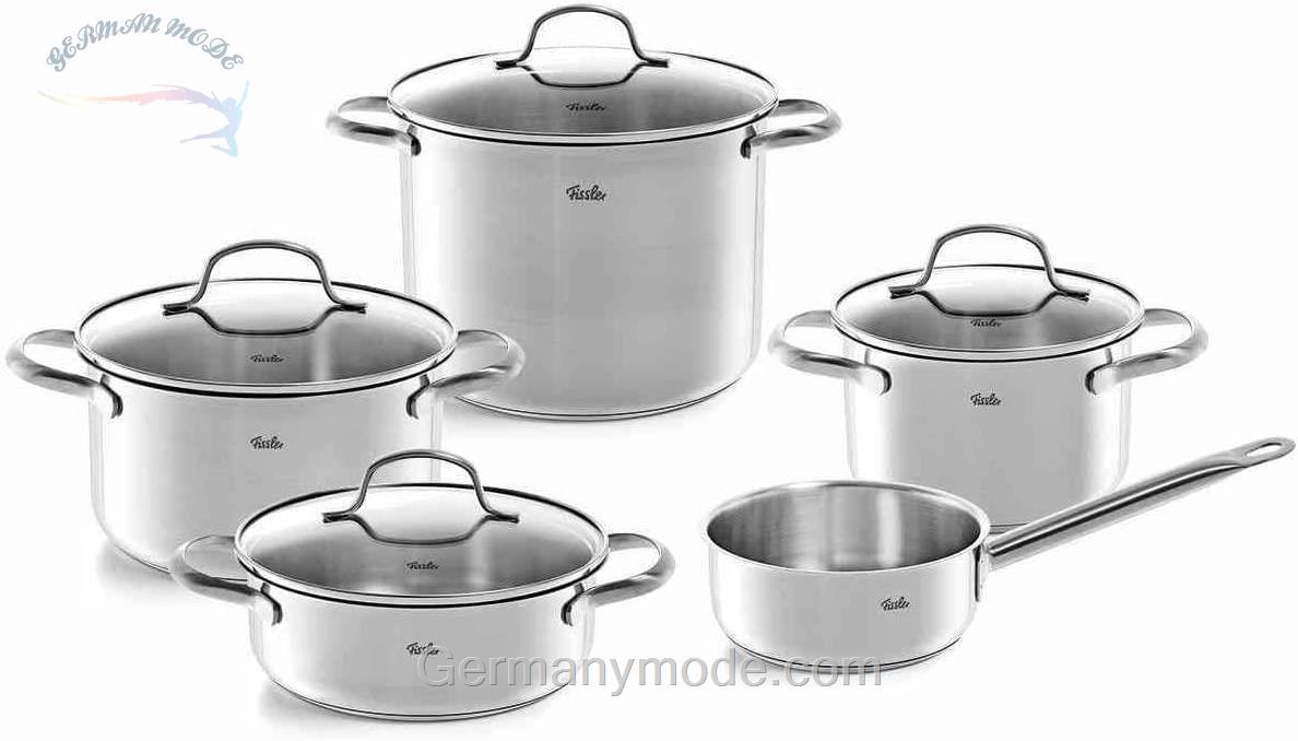سرویس قابلمه 5 پارچه فیسلر Fissler San Francisco Topfset 5-teilig سرویس قابلمه ست قابلمه پخت و پز سانفرانسیسکو 9 تکه استیل نقره ای