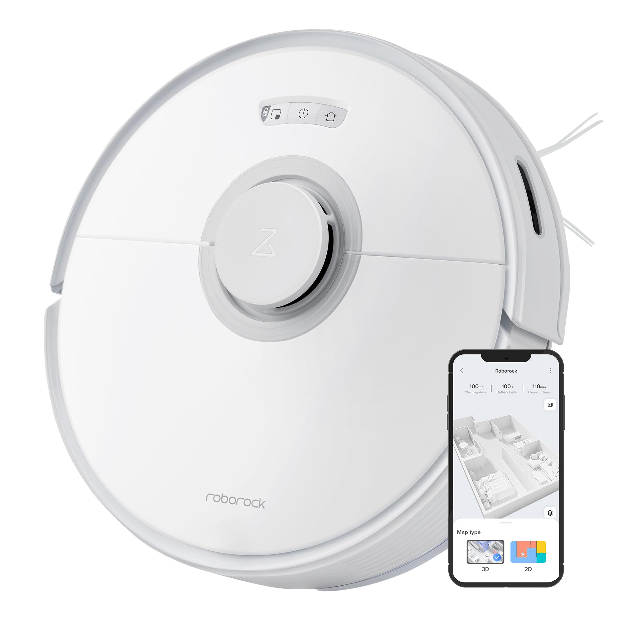 جارو رباتیک ربات جاروبرقی roborock Q7 Max با برس لاستیکی جامد، قدرت مکش 4200Pa، ربات جاروبرقی موپ ربات جاروبرقی ناوبری PreciSense LiDAR و نقشه برداری سه بعدی، فرش، موی حیوانات، برنامه/Alexa (سفید) Roborock Q7max سفید