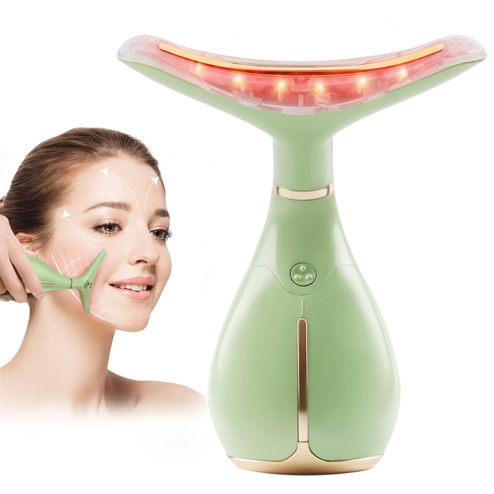 خرید از آمازون - دستگاه سفت کننده صورت برقی ماساژور صورت Ms.W، دستگاه اولتراسونیک صورت ضد چروک، دستگاه اولتراسونیک صورت، ماساژ دستگاه اولتراسونیک صورت، ماساژ ضد چروک صورت 3 حالته 1 سبز و طلایی