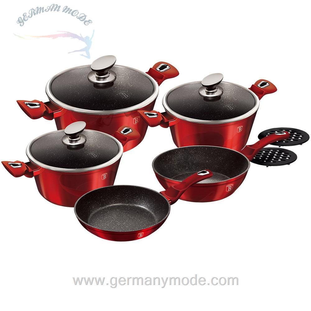 سرویس قابلمه ماهیتابه 10 پارچه برلینگر هاوس مجارستان BerlingerHaus COOKWARE SET BH/1222N METALLIC BURGUNDY LINE