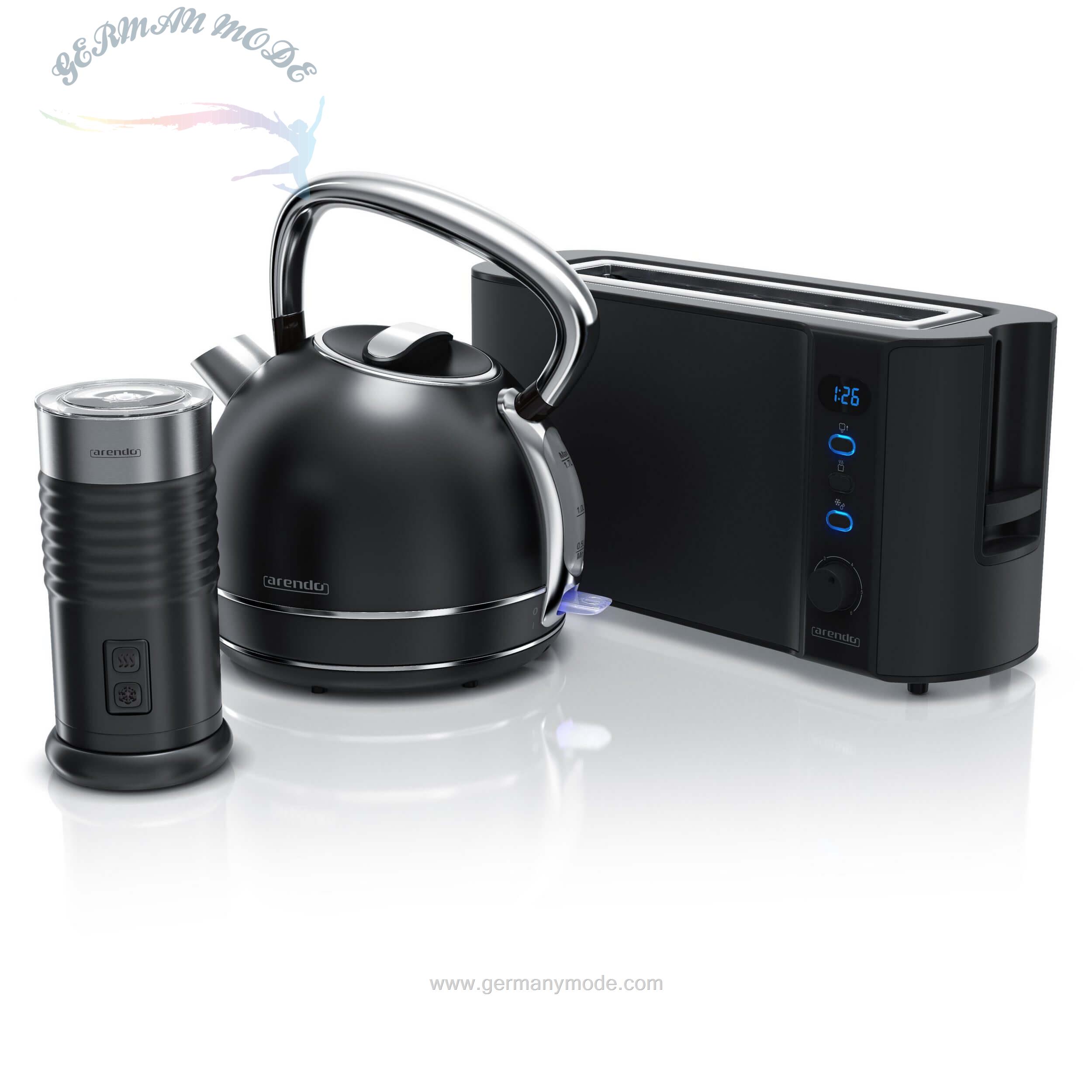 ست کتری توستر و کف شیر ساز آرندو آلمان Arendo Küchenorganizer-Set-Set- 3-tlg-Frühstücks-Set in Schwarz mat
