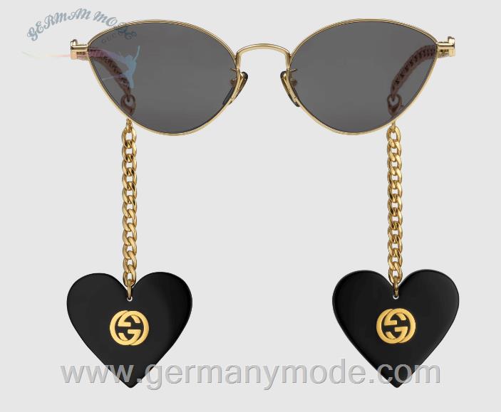 عینک آفتابی زنانه گوچی ایتالیا GUCCI Sonnenbrille in Katzenaugenform mit Herz-Anhängern 663767 I3330 8012