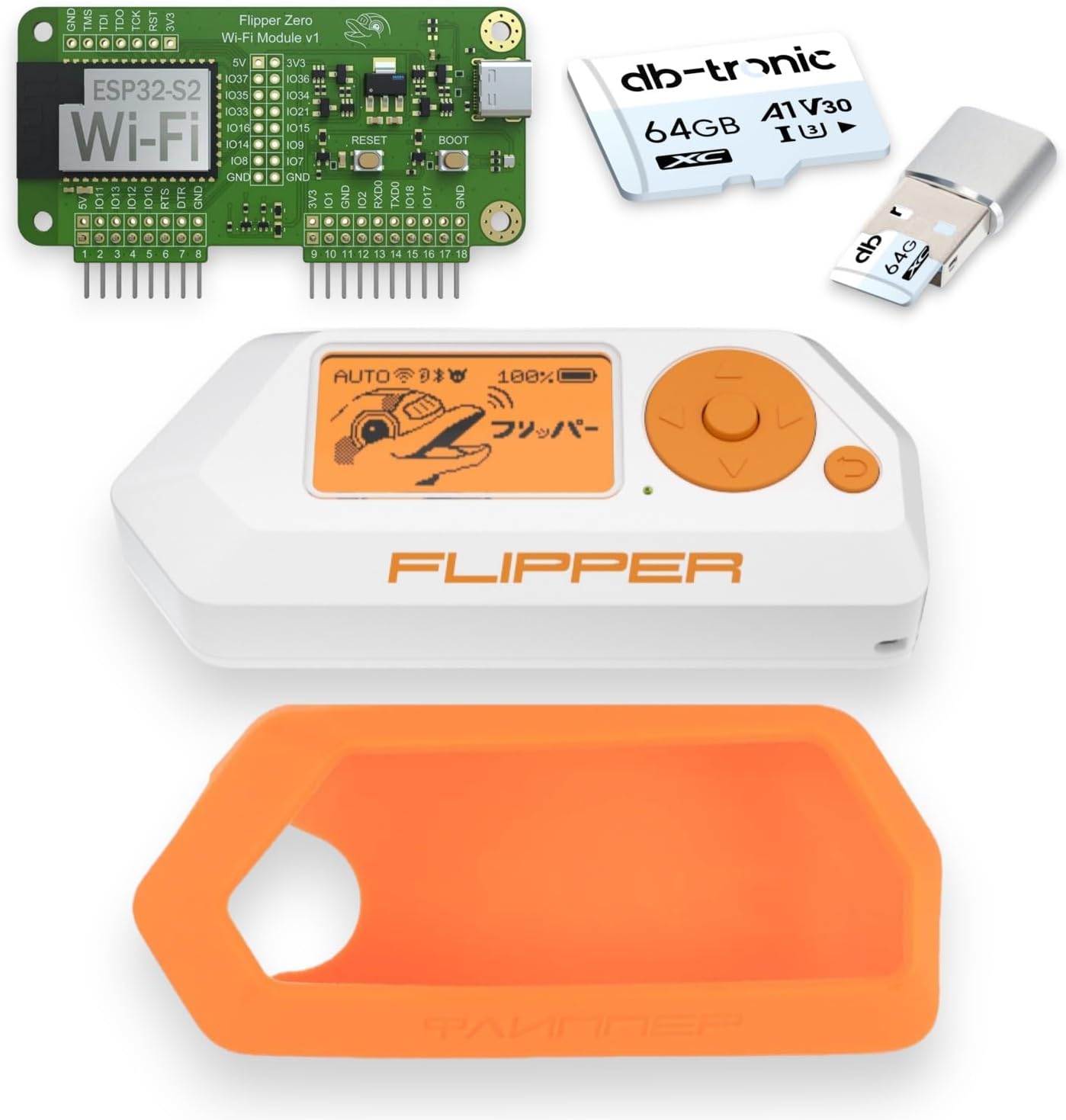 ست کامل Flipper Zero Starter | فلیپر صفر | برد وای فای | قاب سیلیکونی | کارت MicroSD 64 گیگابایت | کارت خوان USB