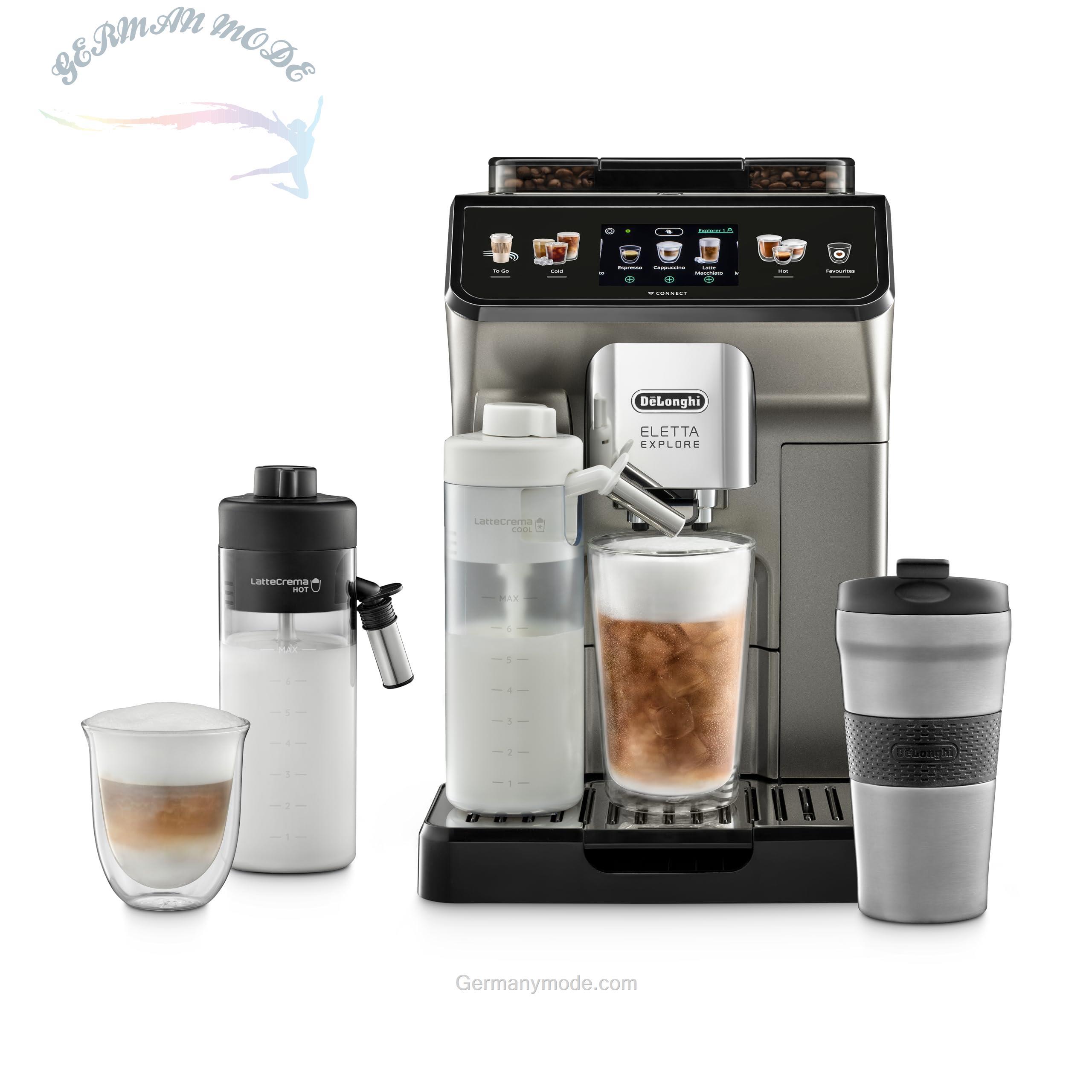 اسپرسو ساز تمام اتوماتیک دلونگی ایتالیا DeLonghi Eletta Explore ECAM452.57.G با سیستم شیر LatteCrema، نوشیدنی‌های گرم و سرد، صفحه نمایش رنگی لمسی 3.5 اینچی TFT