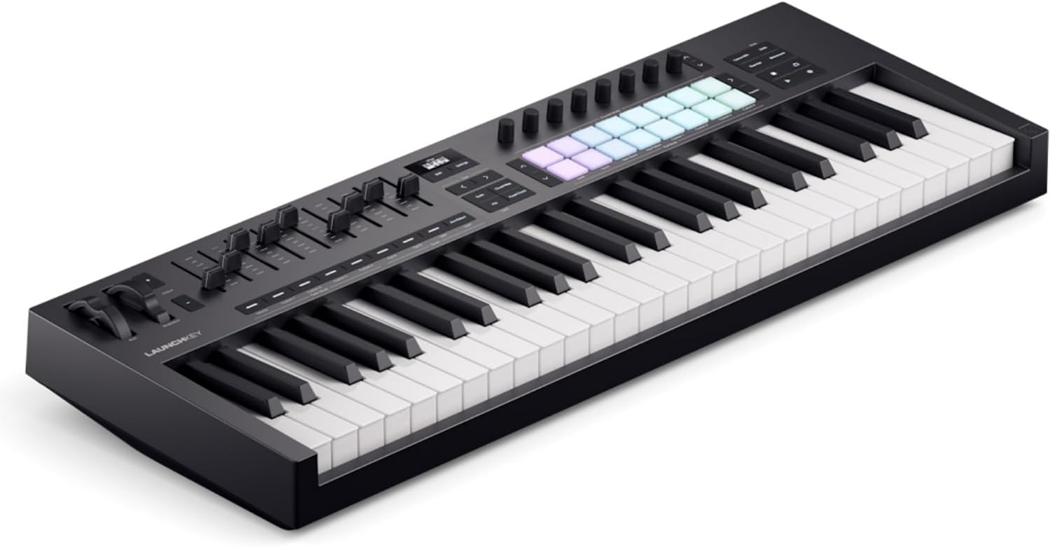 اورگ کیبورد Novation Launchkey 49 MK4 - صفحه کلید کنترل کننده USB/MIDI با 49 کلید نیمه وزن و یکپارچه سازی DAW. حالت های آکورد/مقیاس، 8 پد درام و آرپگیاتور. شامل بسته نرم افزاری تولید موسیقی