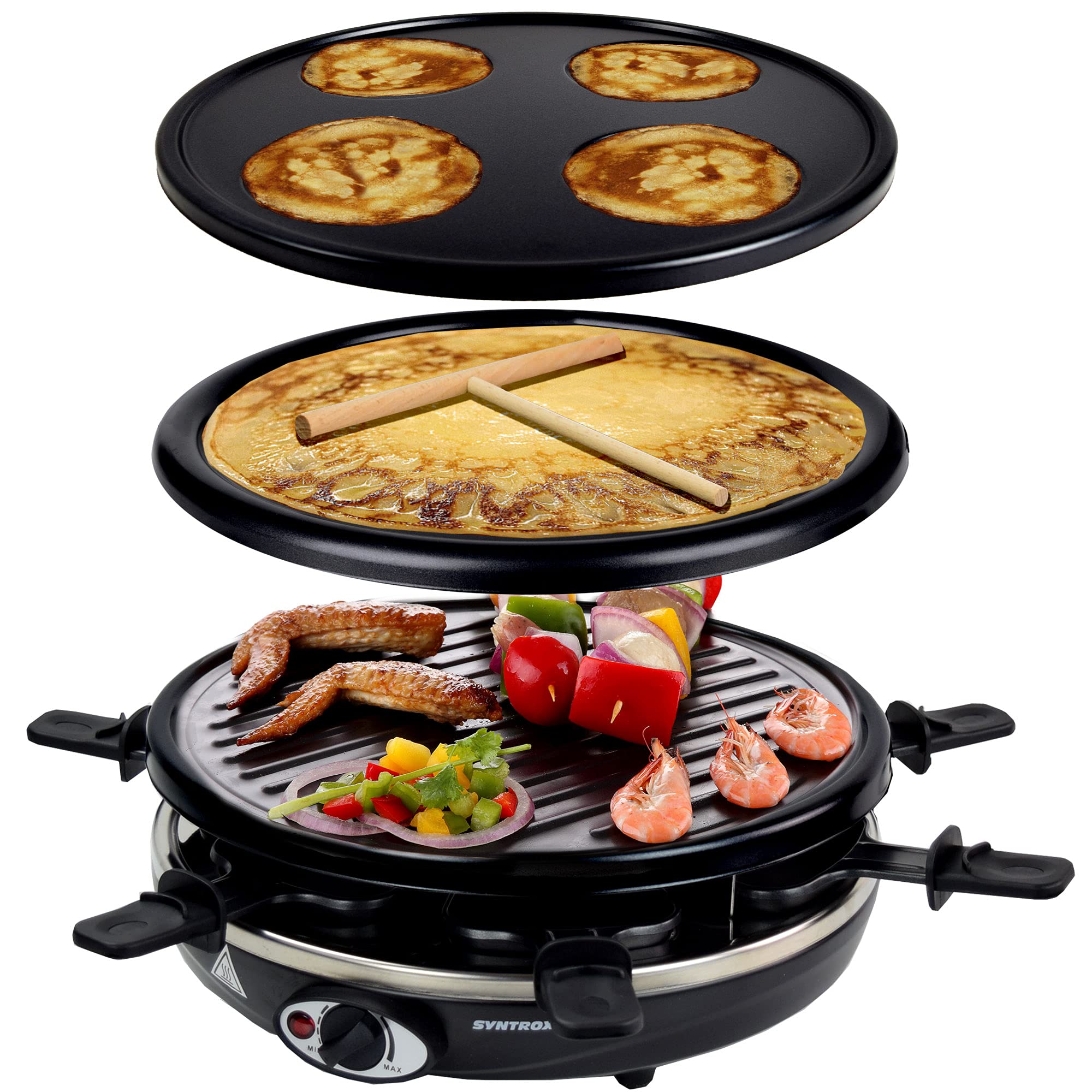 خرید از آمازون - Syntrox Germany 4 in 1 Raclette Pancakeker Grill Crepemaker برای 6 نفر RAC-1200W-Basel