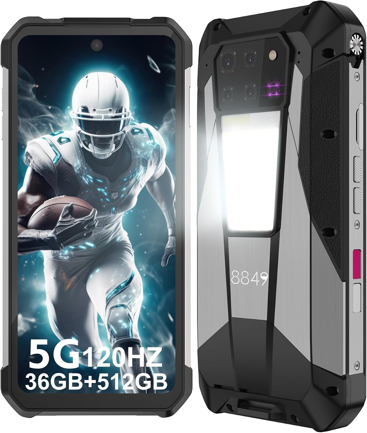 موبایل هوشمند پروژکتور دار 8849 Tank 3 Pro Outdoor Smartphone 5G، تلفن همراه 23800mAh Android 14 Outdoor با پروژکتور، 36 گیگابایت رم + 512 گیگابایت ROM، 6.79 اینچ گوشی هوشمند مقاوم دو سیم کارته ضد آب بدون قرارداد، 2 ترابایت با قابلیت ارتقا/OTG/GPS