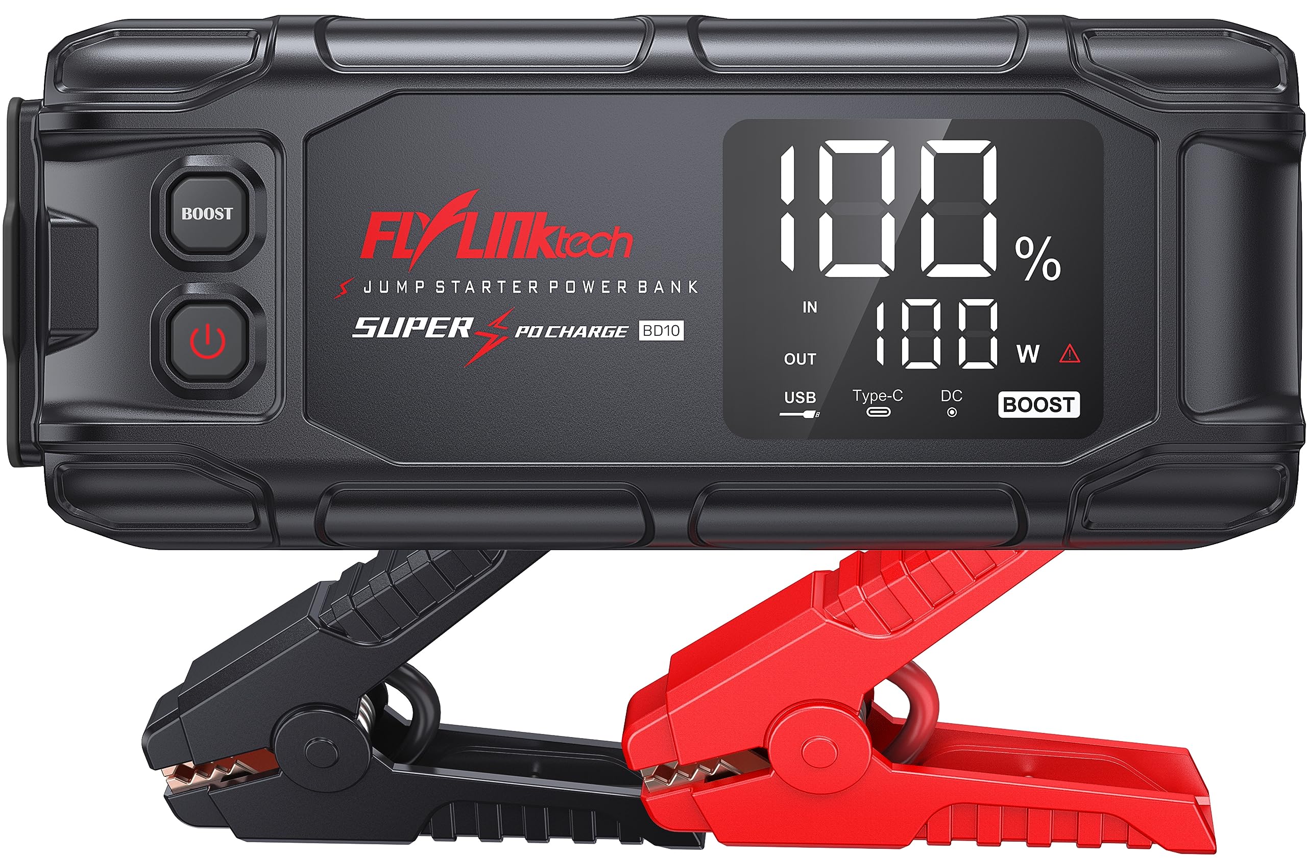 خرید از آمازون - پاوربانک FLYLINKTECH Jump Starter، 6000A پیک جریان 26800mAh ماشین قابل حمل 12 ولت با صفحه نمایش LCD برای همه موتورهای بنزینی یا موتورهای 10.0 لیتری دیزل، استارت شارژ سریع ورودی/خروجی PD45W