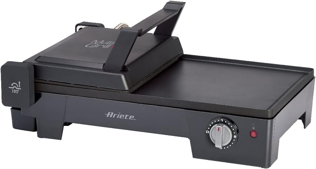 گریل باربیکیو برقی آریته ایتالیا Ariete 1916، صاف و شیاردار، با عملکرد گریل تماسی، 2200 وات، صفحات نچسب، مشکی