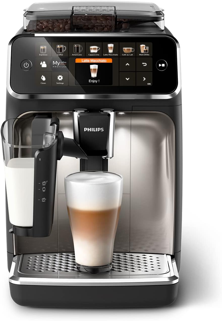 اسپرسو قهوه ساز تمام اتوماتیک فیلیپس هلند Philips LatteGo 5400 Series EP5447/90 سیستم شیر قهوه تخصصی، نمایشگر بصری