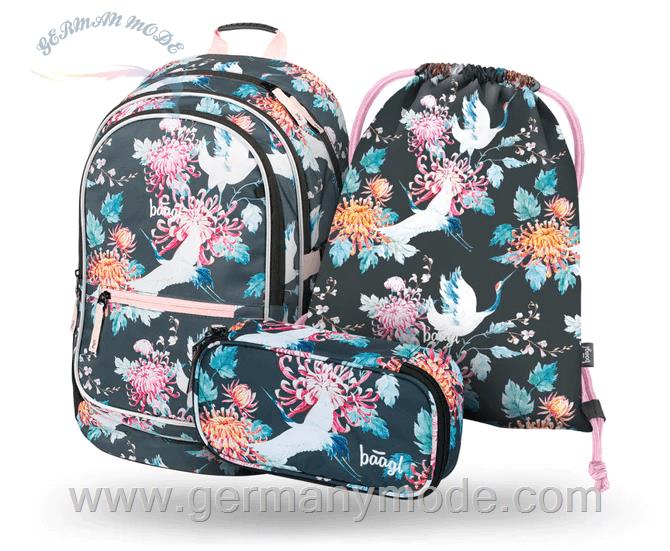 ست 3 تایی کوله پشتی مدرسه کوله ورزشی جامدادی دخترانه بگل Baagl Core Birds RucksackSet 3tlg Rucksack Federmäppchen Turnbeutel