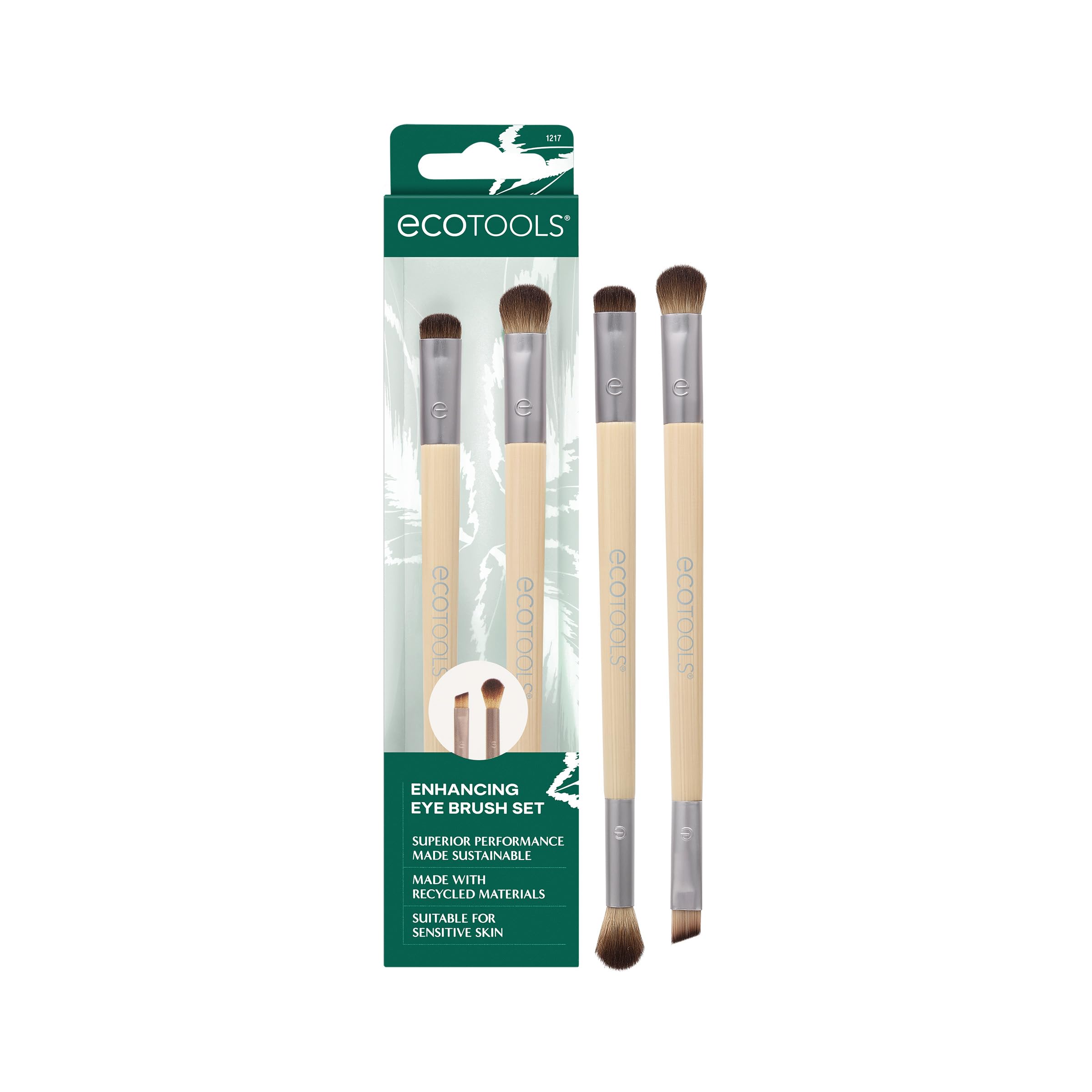 خرید از آمازون - ست برس چشم تقویت کننده EcoTools، برس های آرایشی برای کاربرد مایع، کرم و پودر سایه چشم و خط چشم، دو طرفه و سازگار با محیط زیست، برس های مصنوعی، وگان، بدون خشونت، مجموعه 2 تکه 1 تعداد (بسته 1 عددی Eyehan)
