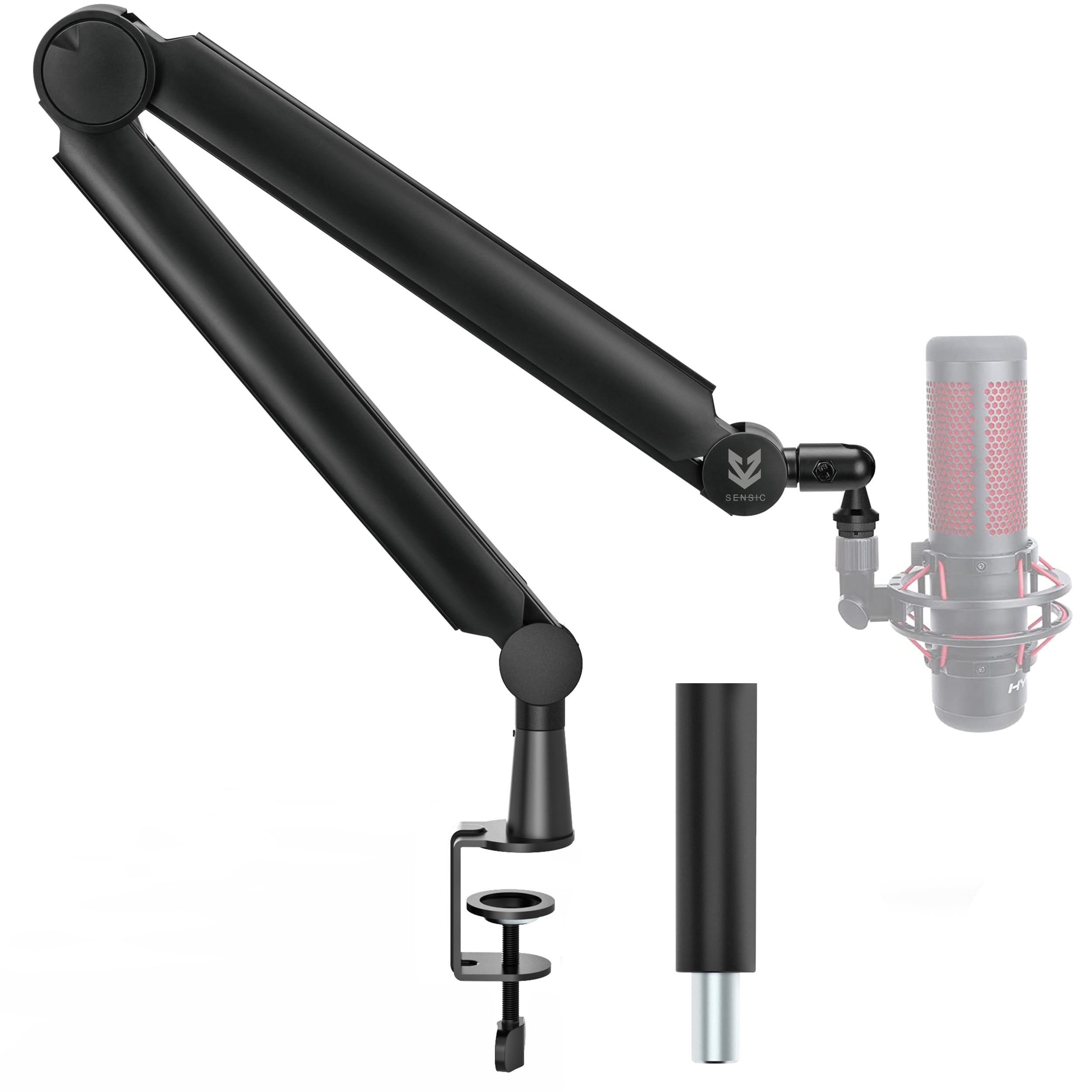 خرید از آمازون - میز پایه میکروفون SENSIC SA-30 با بازوی چرخشی 360 درجه، افزایش اختیاری و آداپتور 3/8 به 5/8، نگهدارنده میکروفون جهانی، بازوی میکروفون حرفه ای شامل لوازم جانبی، بازوی بوم مشکی