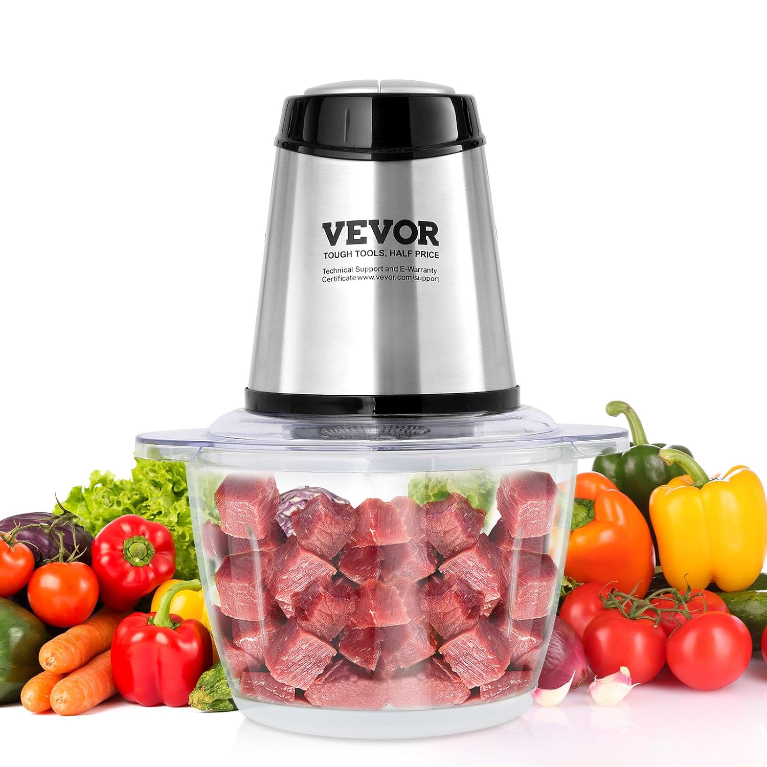 خرد کن برقی VEVOR چرخ گوشت مولتی خردکن 400 واتی، میکسر پایه با ظرفیت 1200 میلی لیتر، خرد کن جهانی کوچک برای گوشت، پیاز، غذای کودک، میوه، سبزیجات