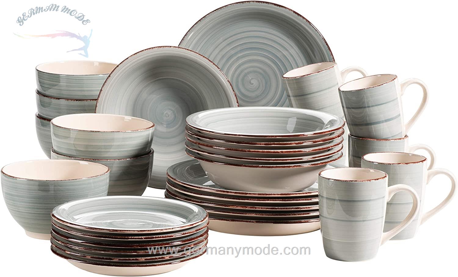 سرویس غذاخوری سرامیک 30 پارچه 6 نفره ماسر اتریش Mäser Kombiservice Lumaca Bel Tempo II (30-tlg.) blau/grau