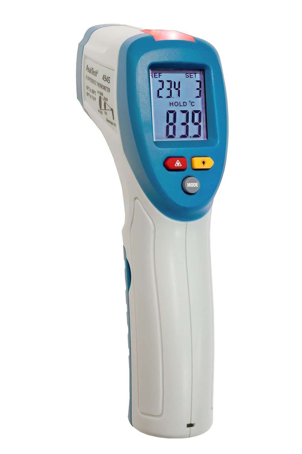 دماسنج مادون قرمز PeakTech -50 درجه سانتیگراد … + 380 درجه سانتیگراد با LED هشدار دهنده و تنظیم زنگ برای اندازه گیری دمای بدون تماس، 1 قطعه، P 4945