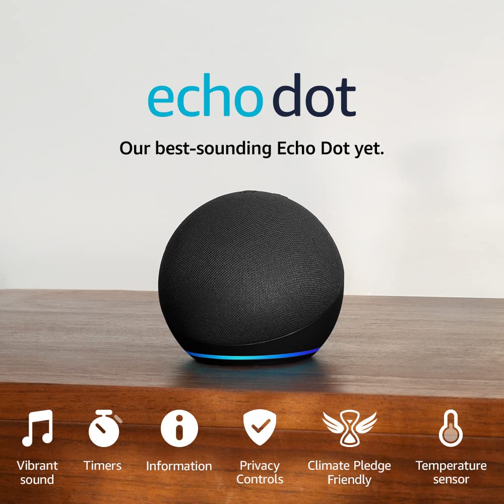 خرید از آمازون - Echo Dot (نسل پنجم، انتشار 2022) | بلندگوی هوشمند Wi-Fi و بلوتوث با صدای پر جنب و جوش با الکسا | فقط دستگاه ذغال چوب