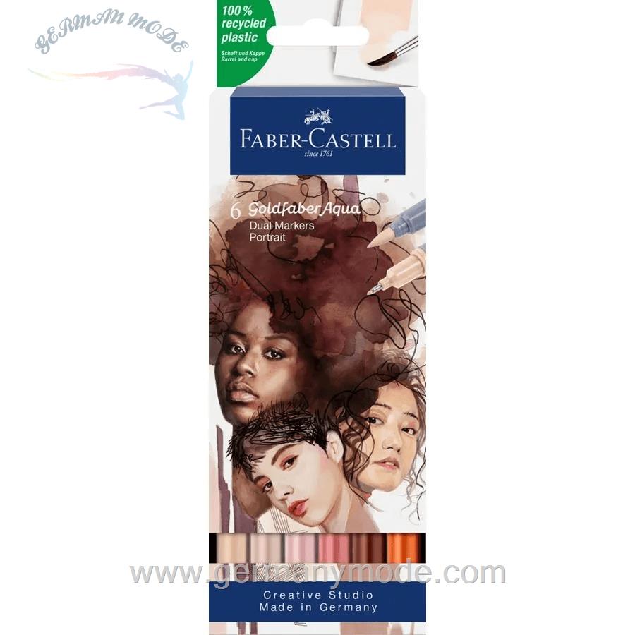 مارکر دوسر 6 رنگ فابرکاستل آلمان FABER CASTELL Goldfaber Aqua Dual Marker 6er Etui Portrait