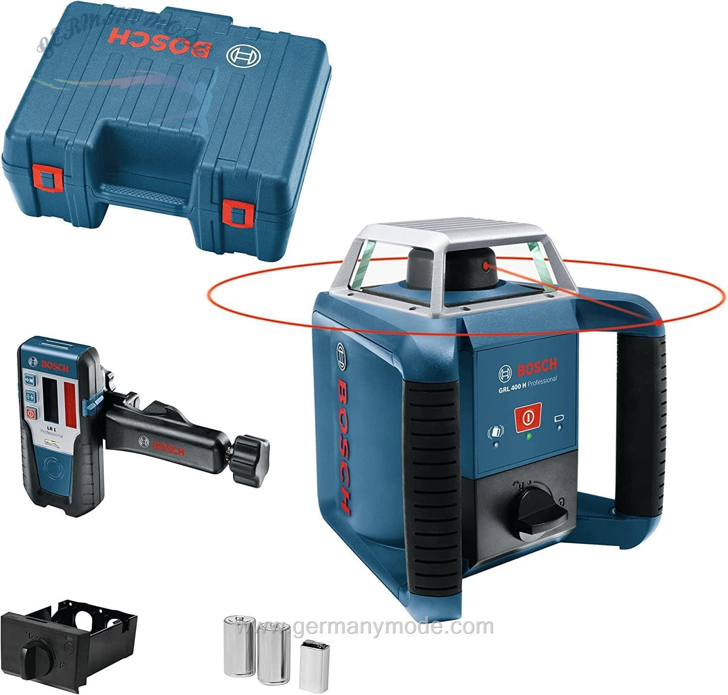 متر لیزری چرخشی حرفه ای بوش آلمان GRL 400 H (پنل کنترل یک دکمه، حداکثر برد کاری: 400 متر، در جعبه صنعتگر) + کیس + LR 1