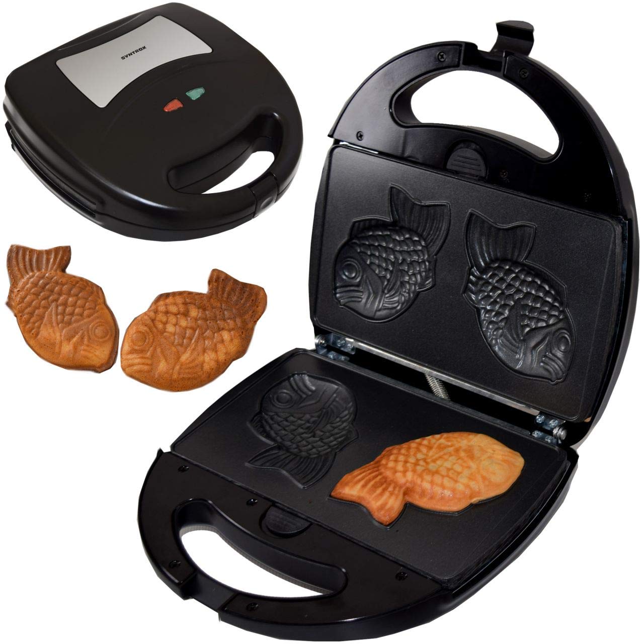 خرید از آمازون - Syntrox Germany Taiyaki Maker شیرینی های ژاپنی به شکل ماهی Chefmaker SM-1300W Fish با صفحات قابل جدا شدن پخت