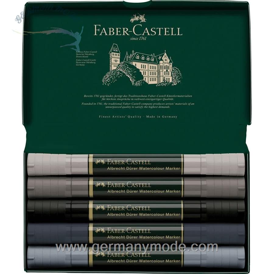 ماژیک حرفه ای 5 رنگ فابرکاستل آلمان FABER CASTELL Albrecht Dürer Watercolour Marker 5er Etui Grautöne